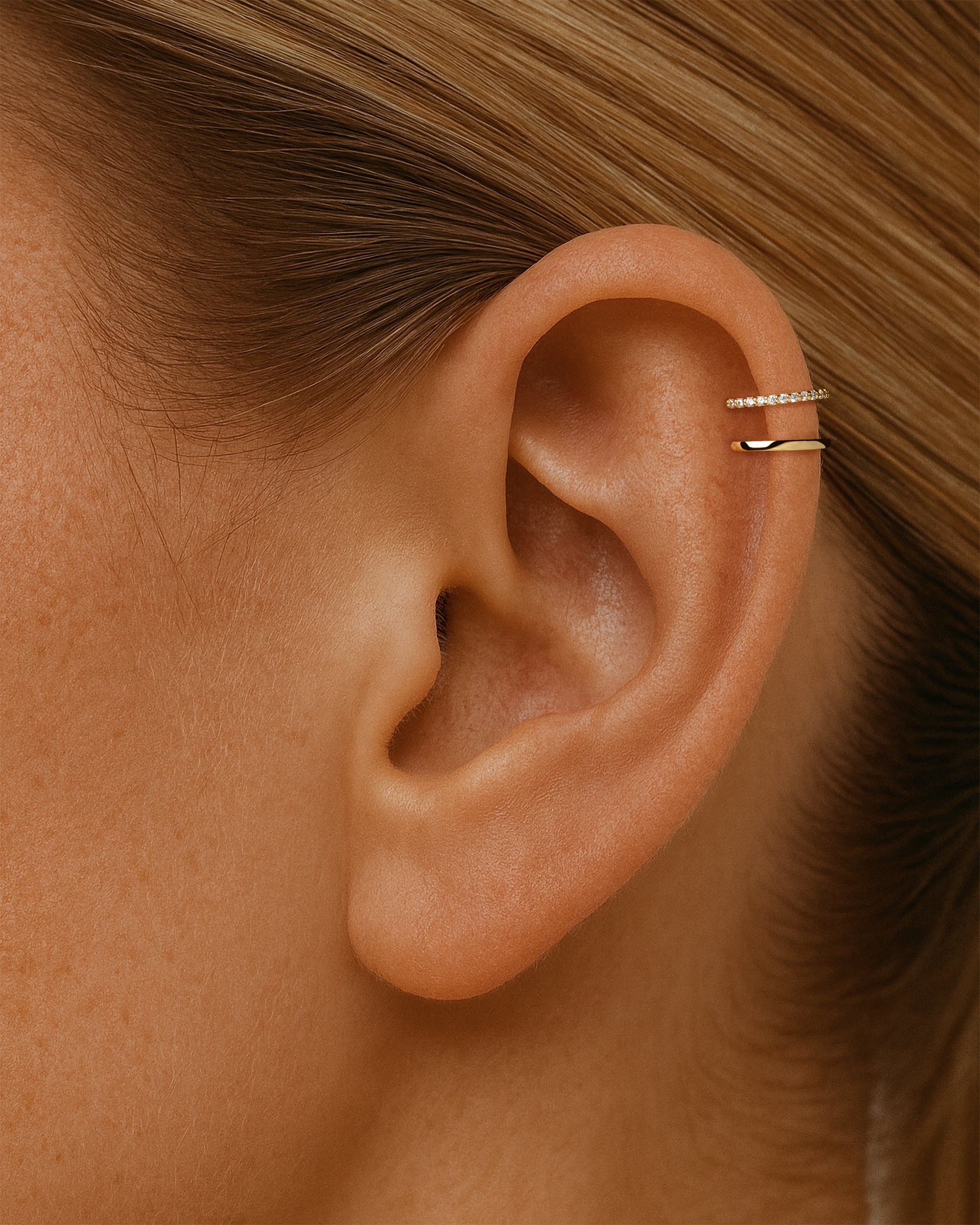 Double Pave Helix Ear Cuff in Gold — alternate view