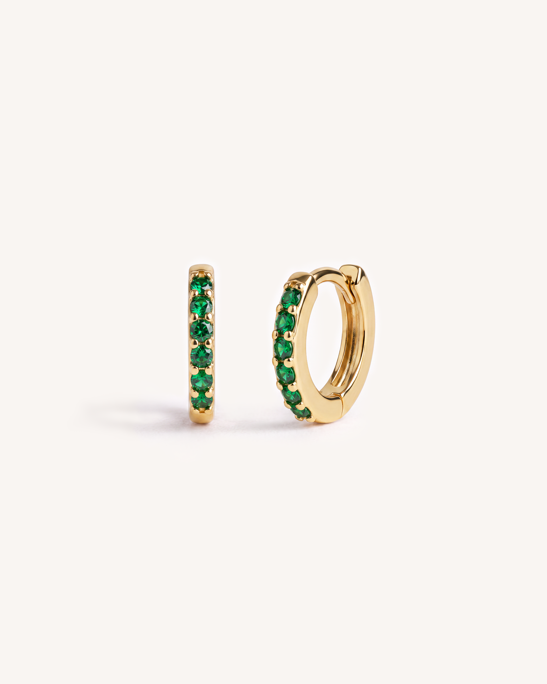 Mini Pave Huggie Hoops in Gold — Emerald Green