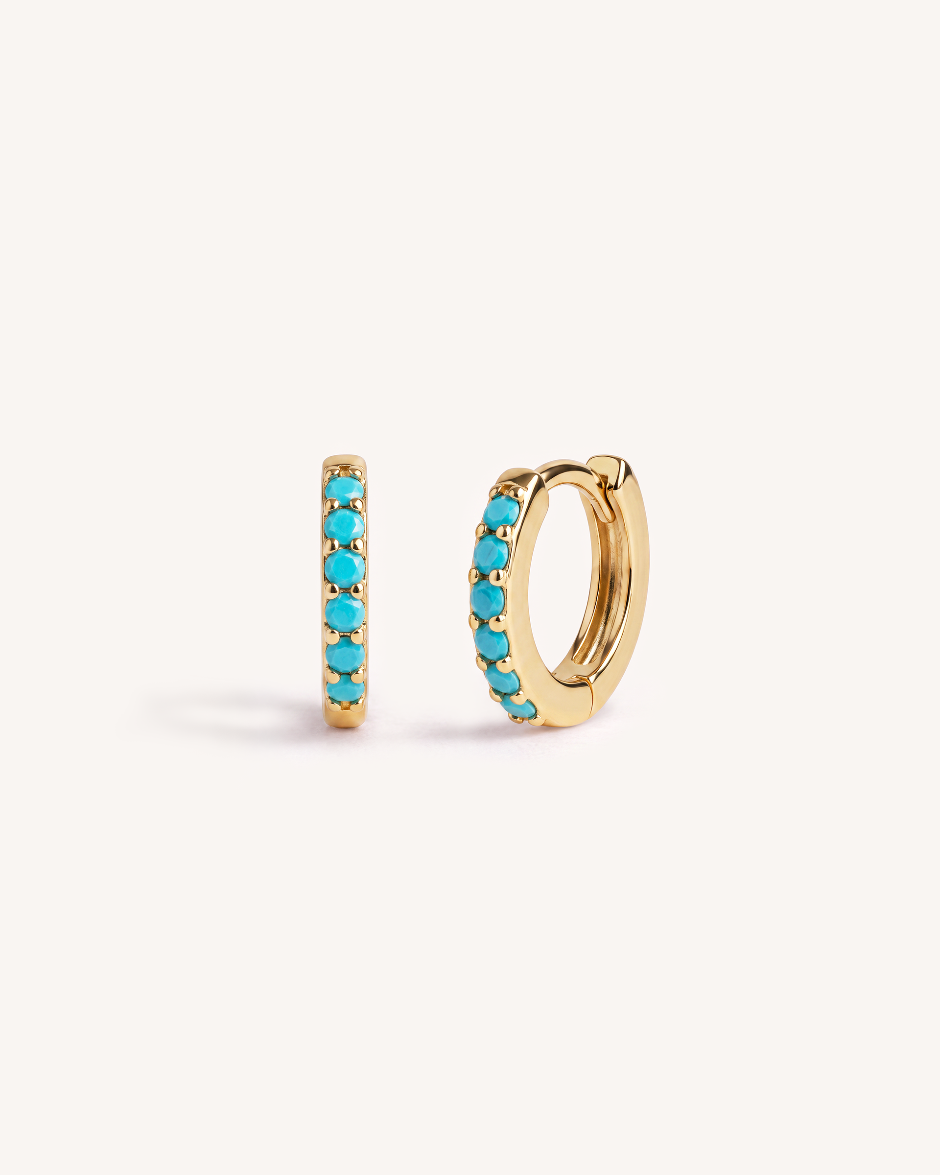 Mini Pave Huggie Hoops in Gold — Turquoise Stone