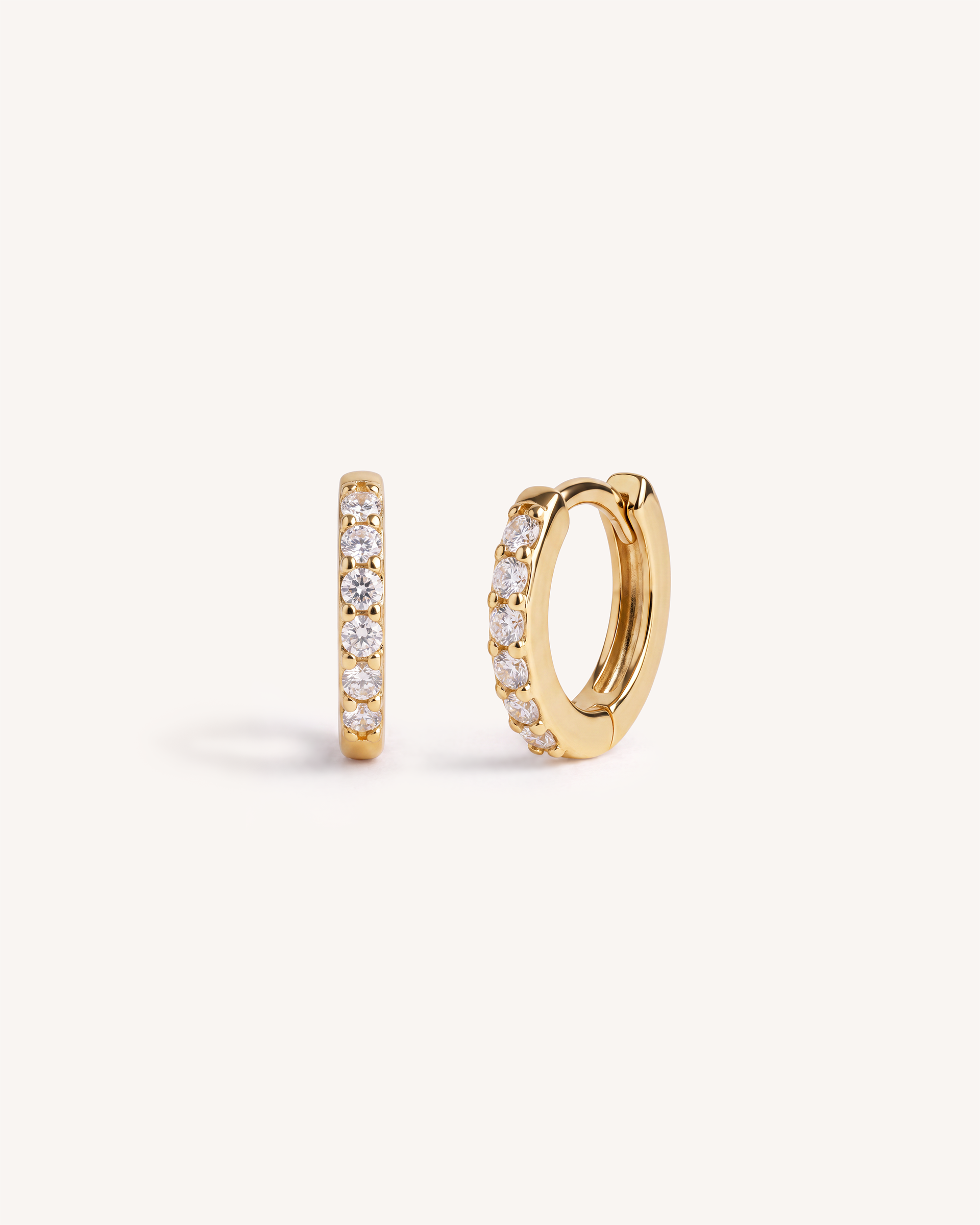 Classic Mini Pave Huggie Hoops in Gold — Crystal