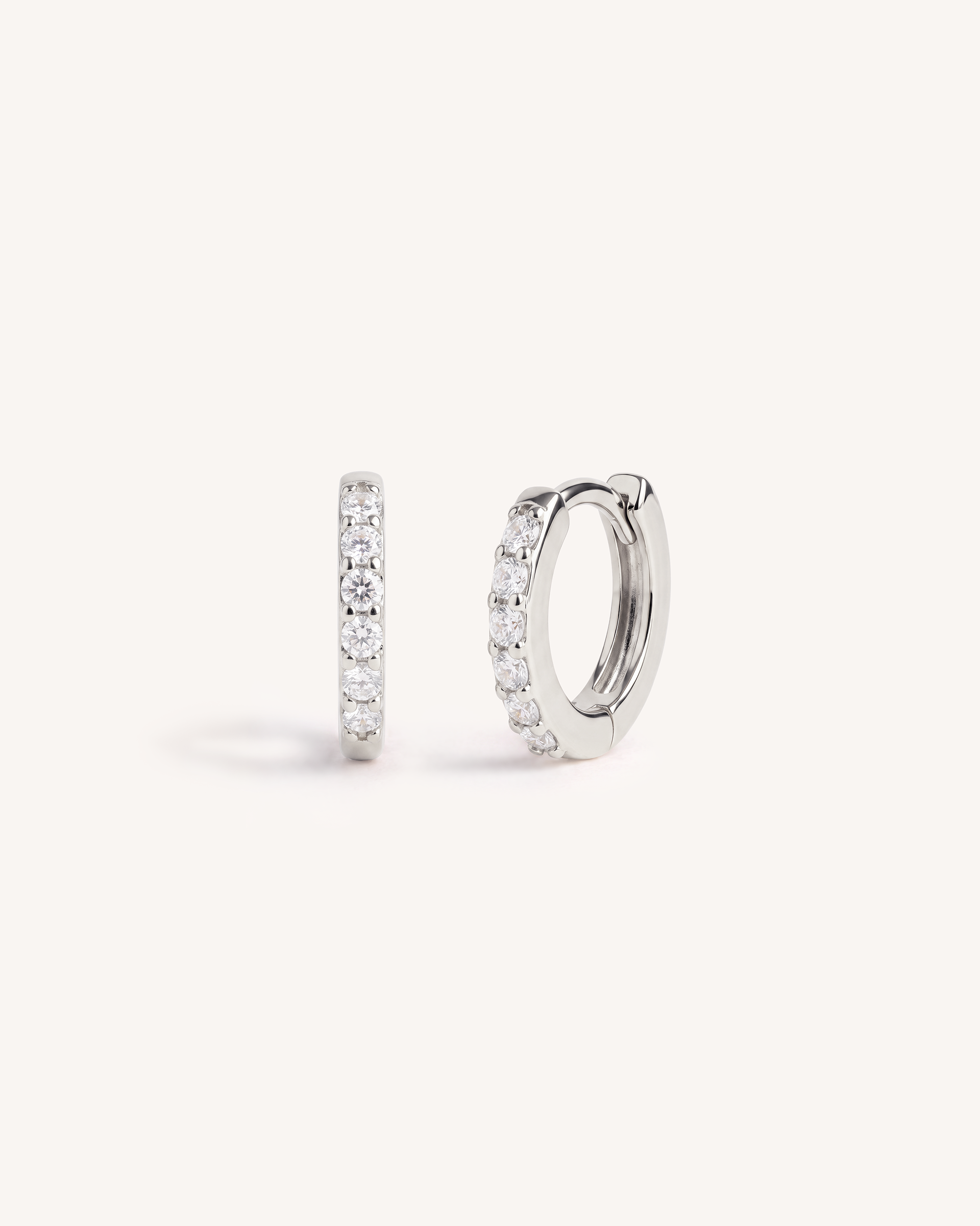 Classic Mini Pave Huggie Hoops in Silver — Crystal