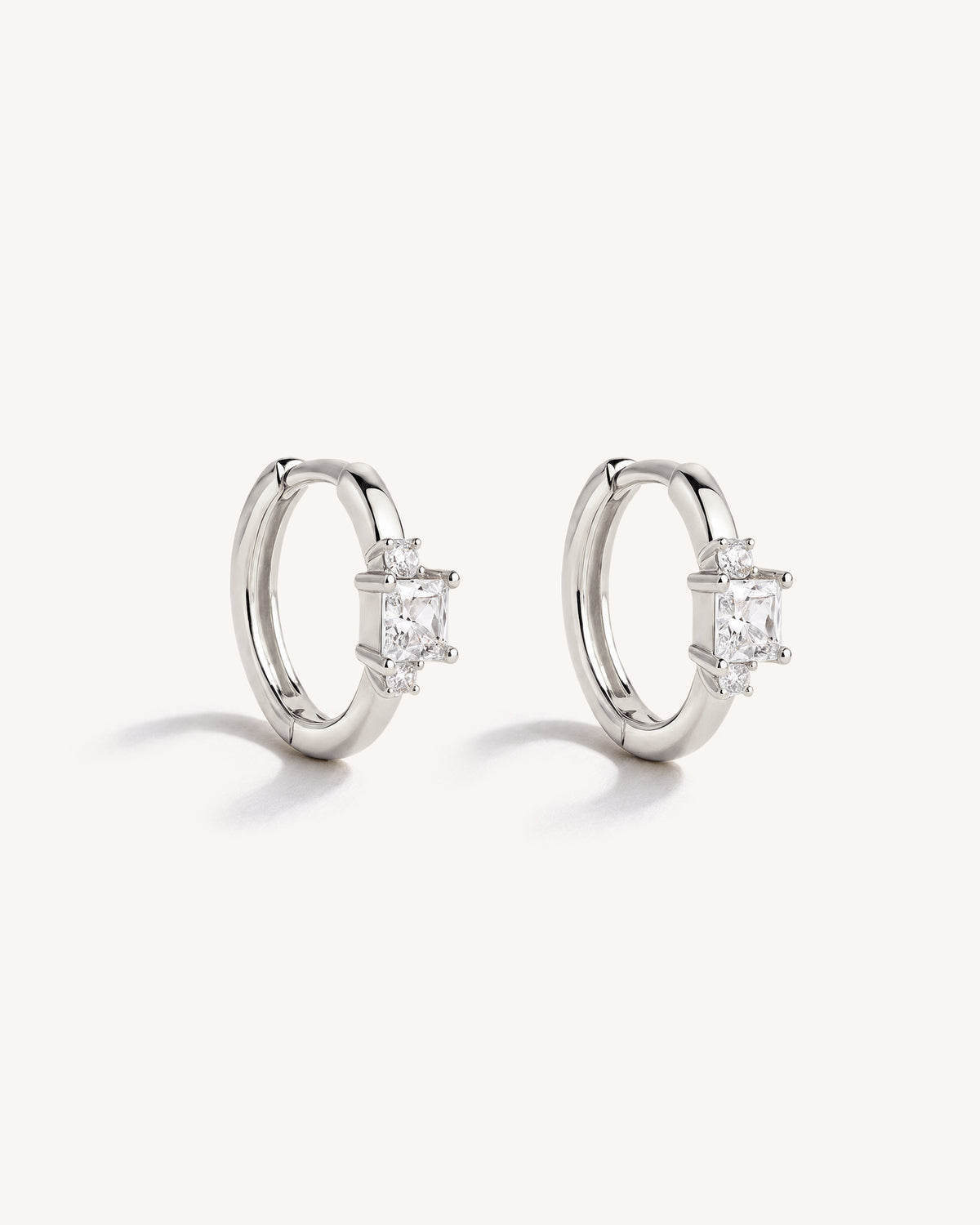 Princess Cut Crystal Hoops in Sterling Silver