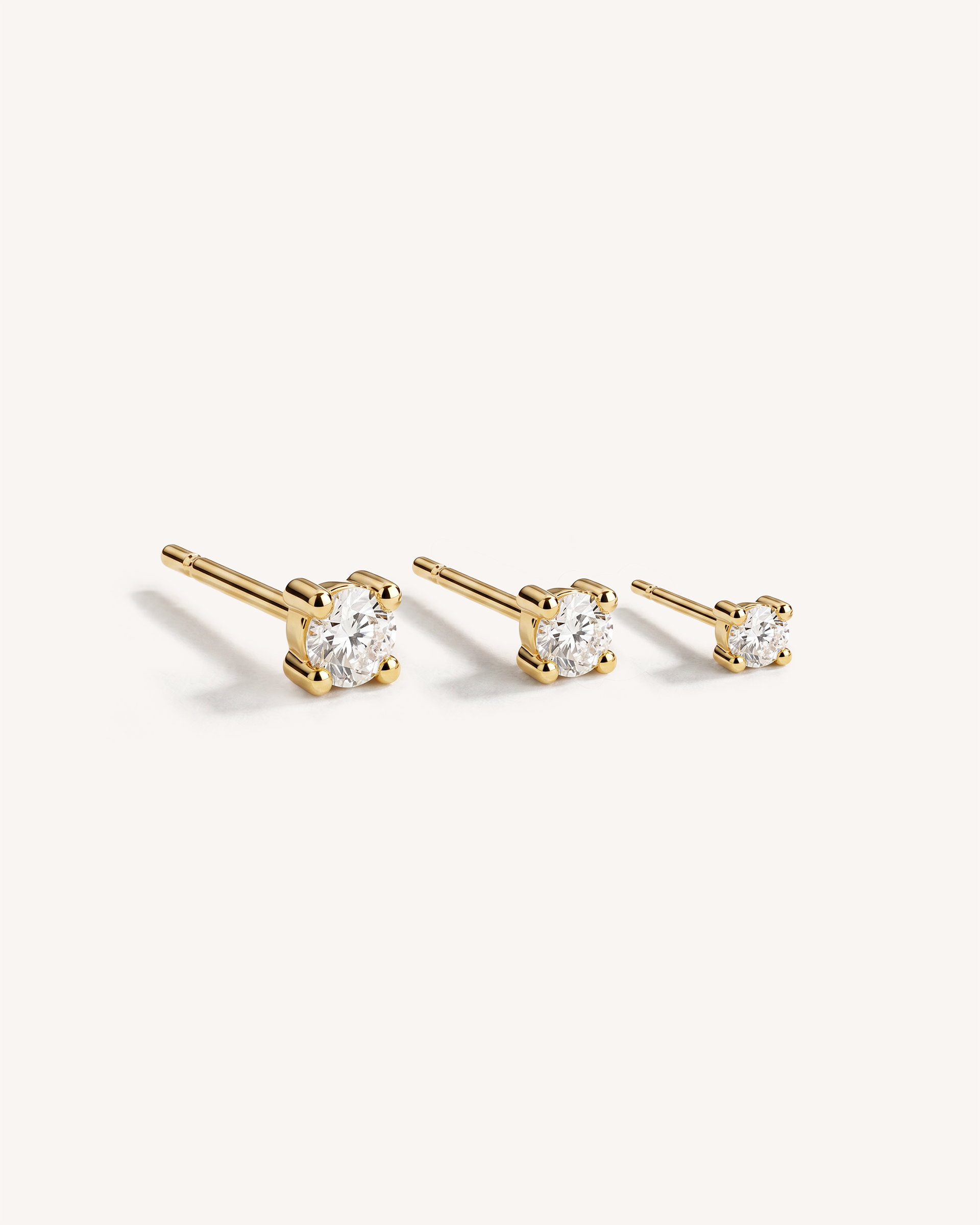 Solitaire Studs 3mm in Gold — Crystal — alternate view
