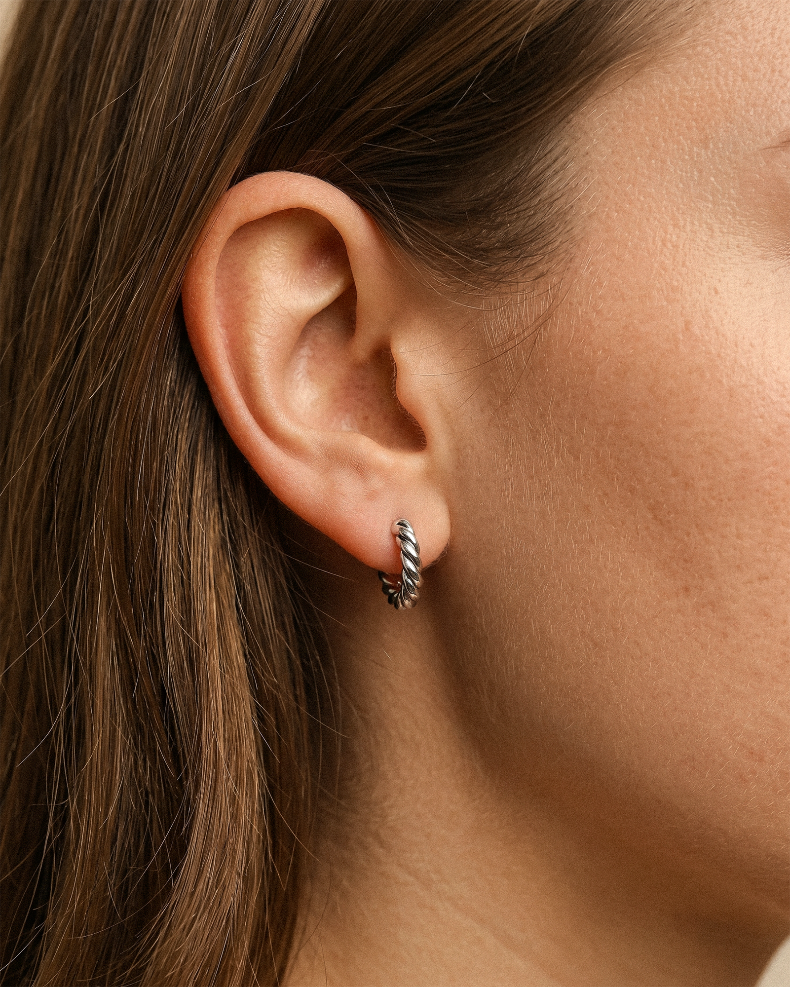 Thick Braid Hoops in Silver — alternate view