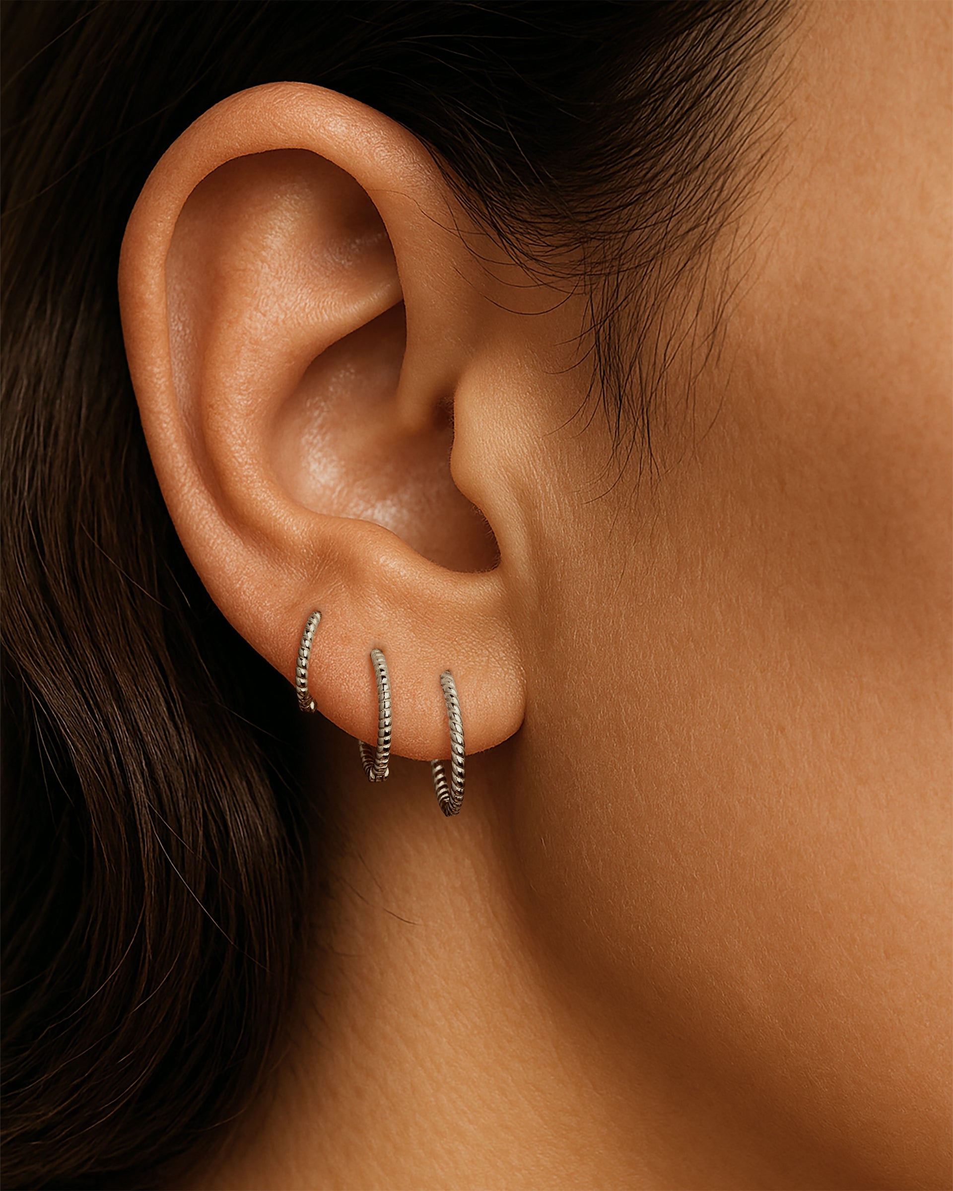 Thin Braid Hoops 8mm in Silver — alternate view