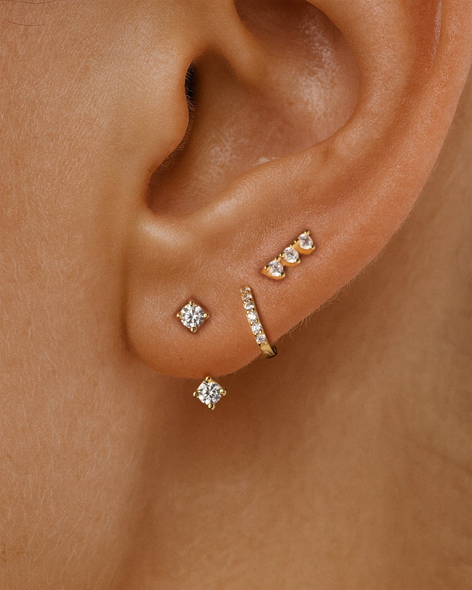 Solitaire Ear Jacket Stud Earrings in Gold — alternate view