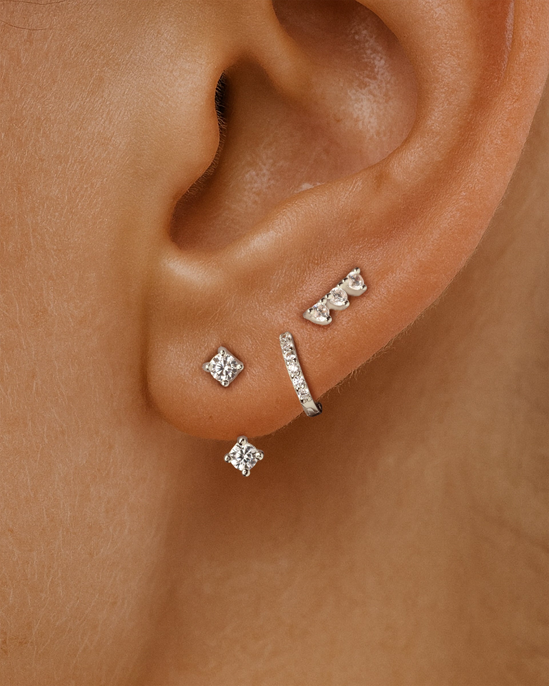Three Crystal Studs in Silver — alternate view