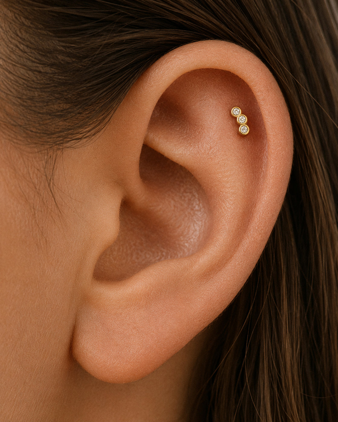 Trio Crystal Labret Stud in Gold — alternate view