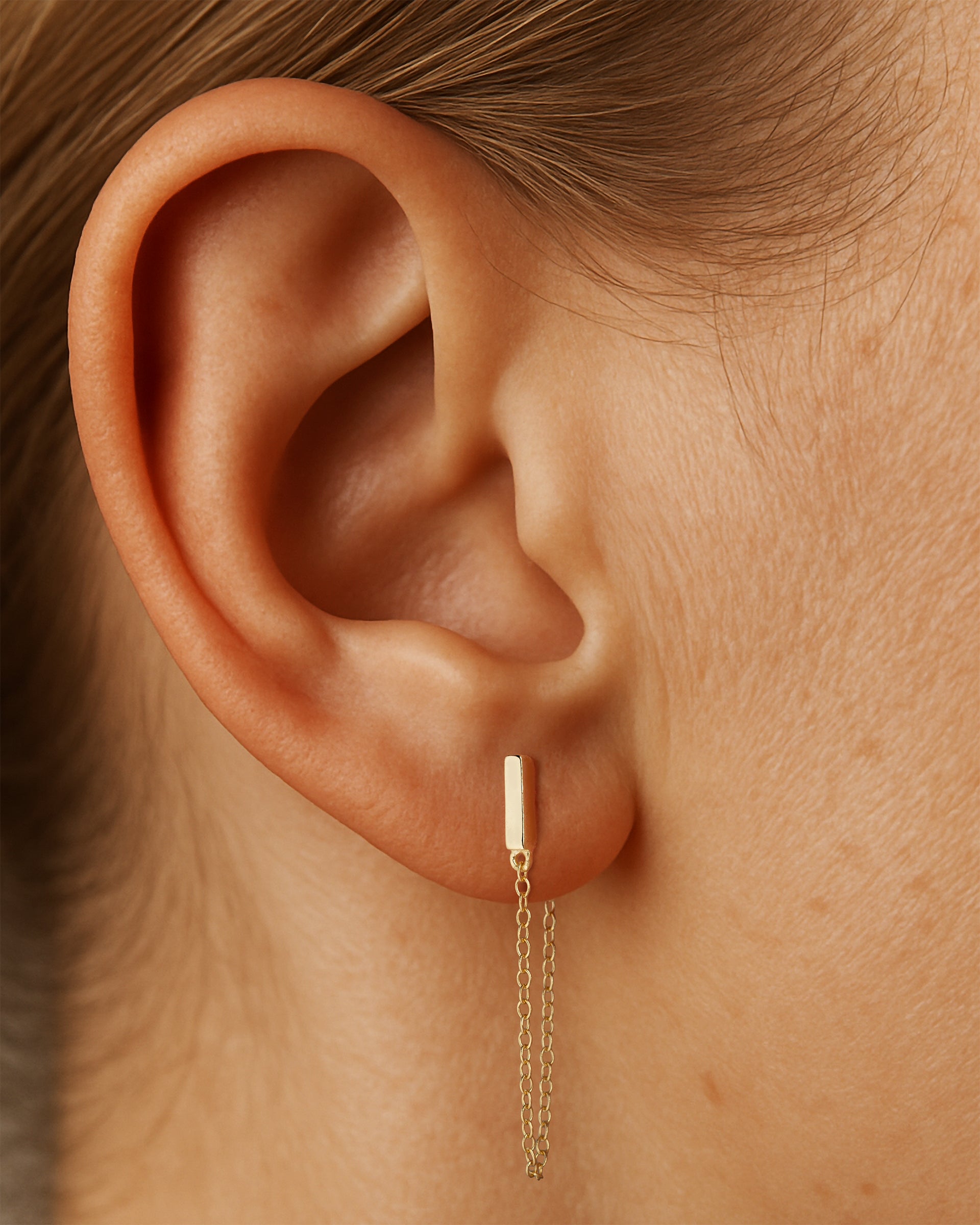 Bar Chain Stud Earrings in Gold — alternate view