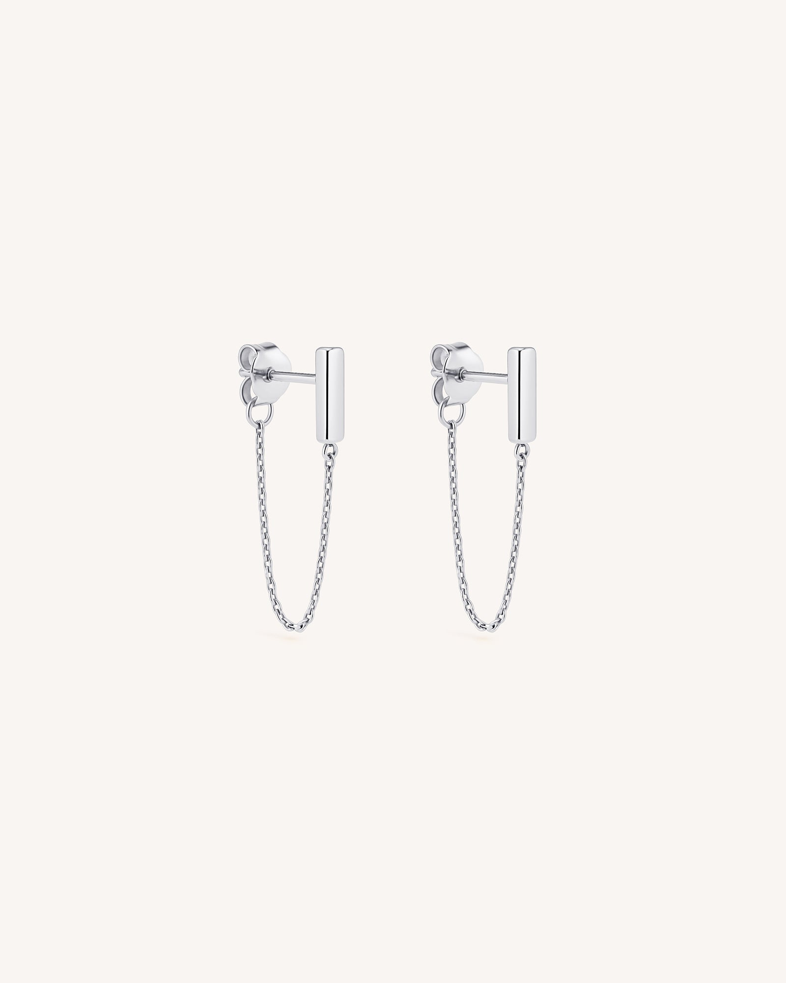Bar Chain Stud Earrings in Silver