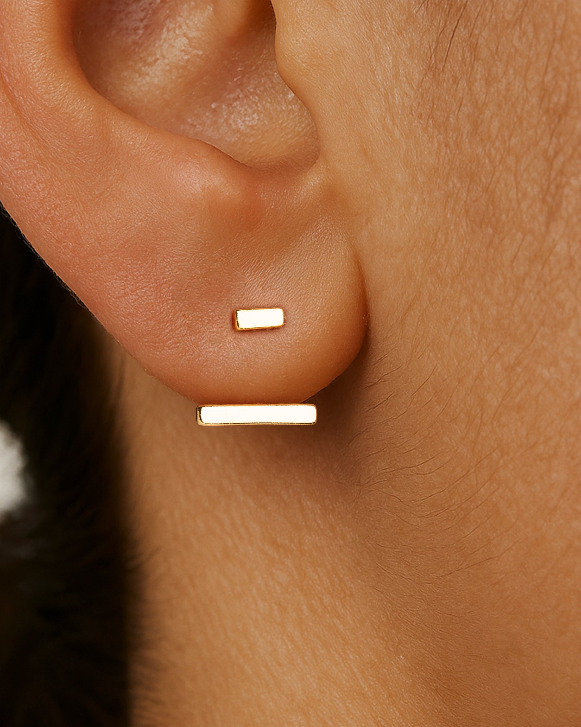 Bar Ear Jacket Stud Earrings in Gold — alternate view