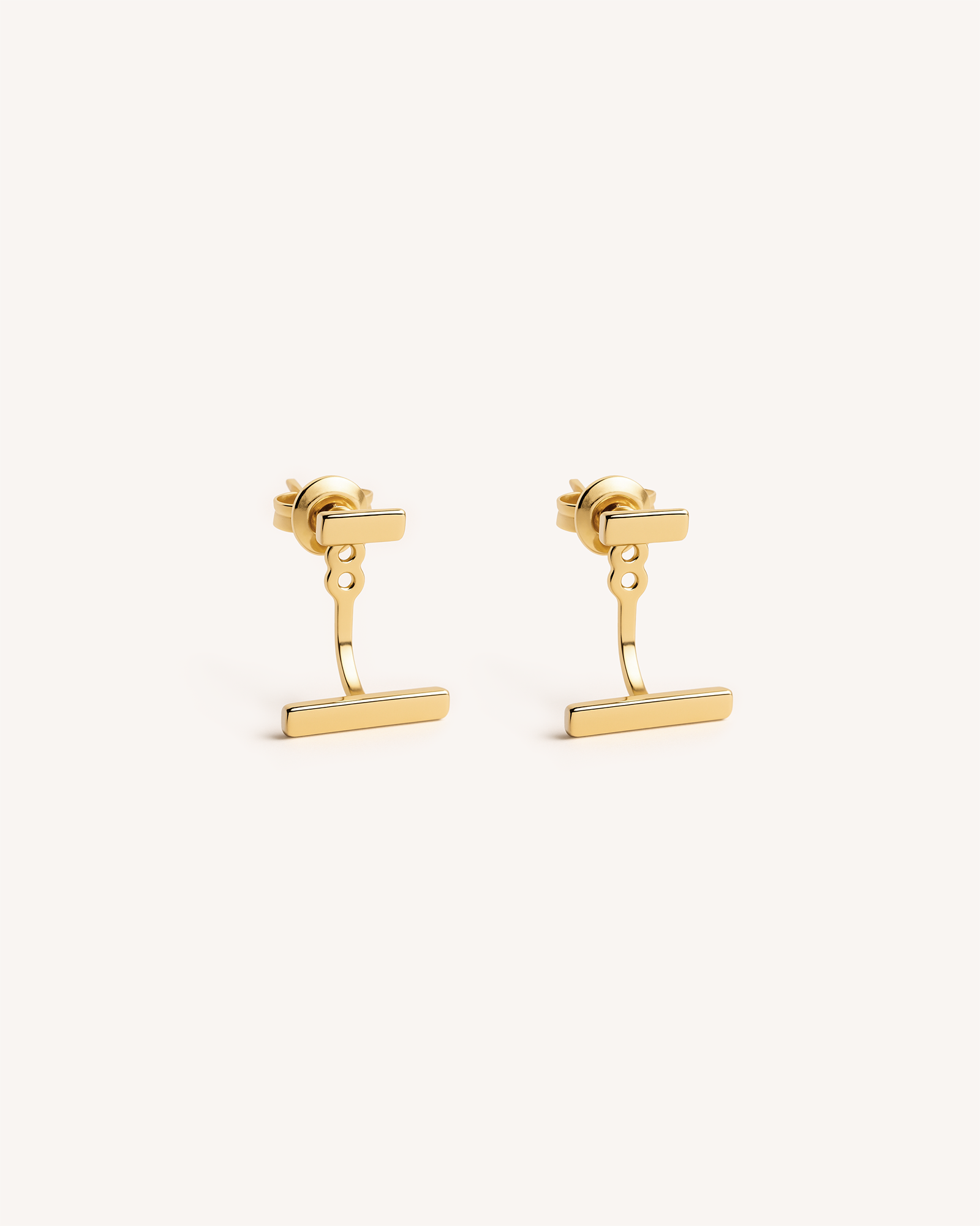 Bar Ear Jacket Stud Earrings in Gold