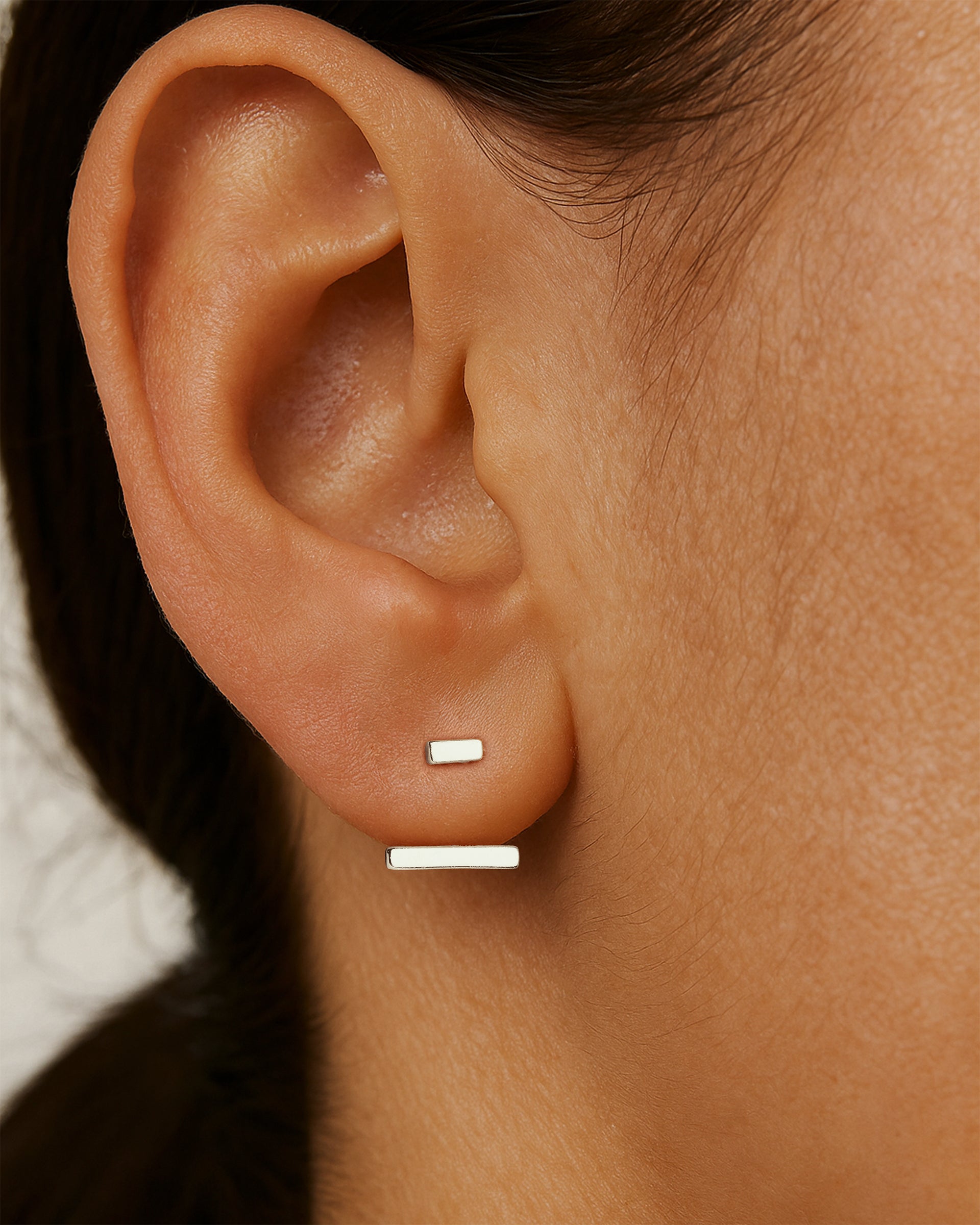 Bar Ear Jacket Stud Earrings in Silver — alternate view