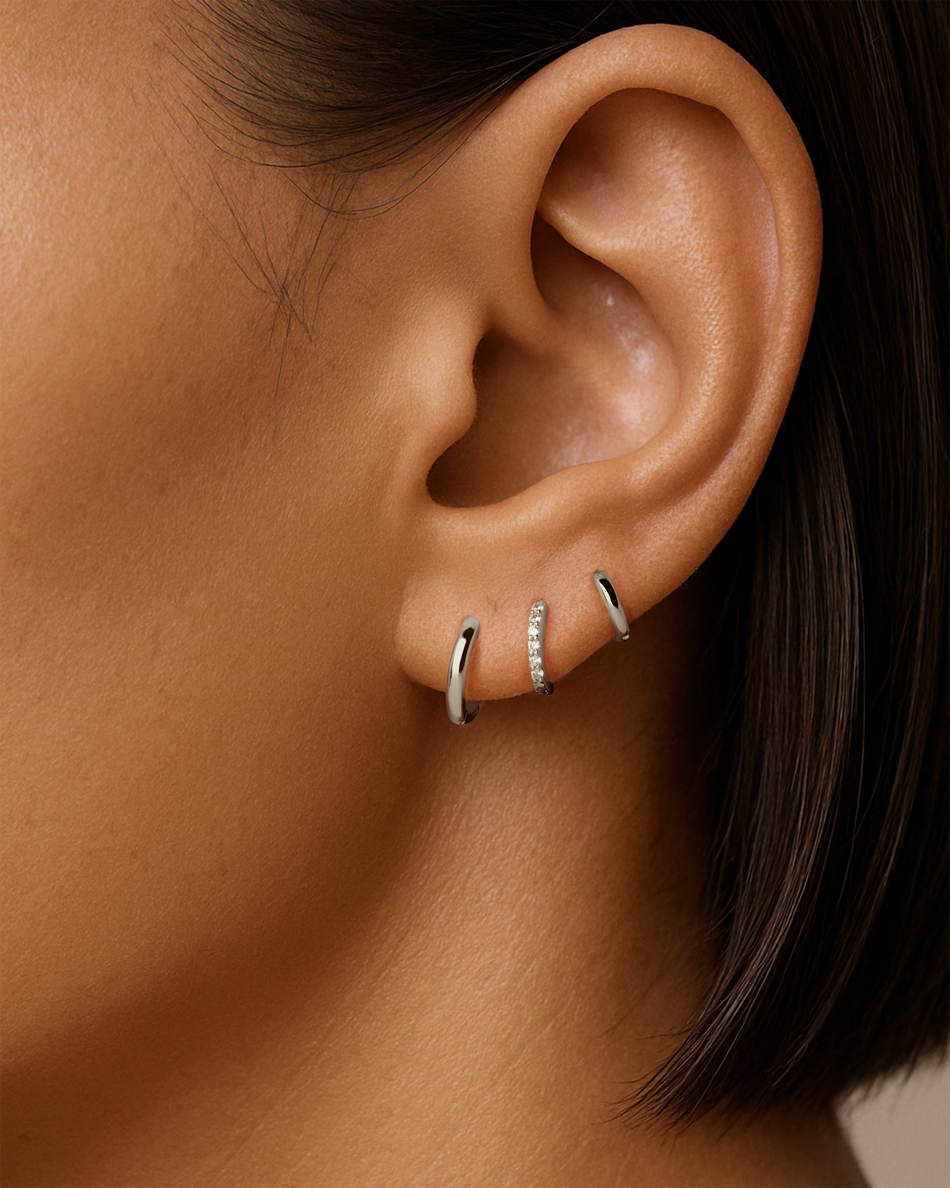 Classic Mini Pave Huggie Hoops in Silver — Crystal — alternate view