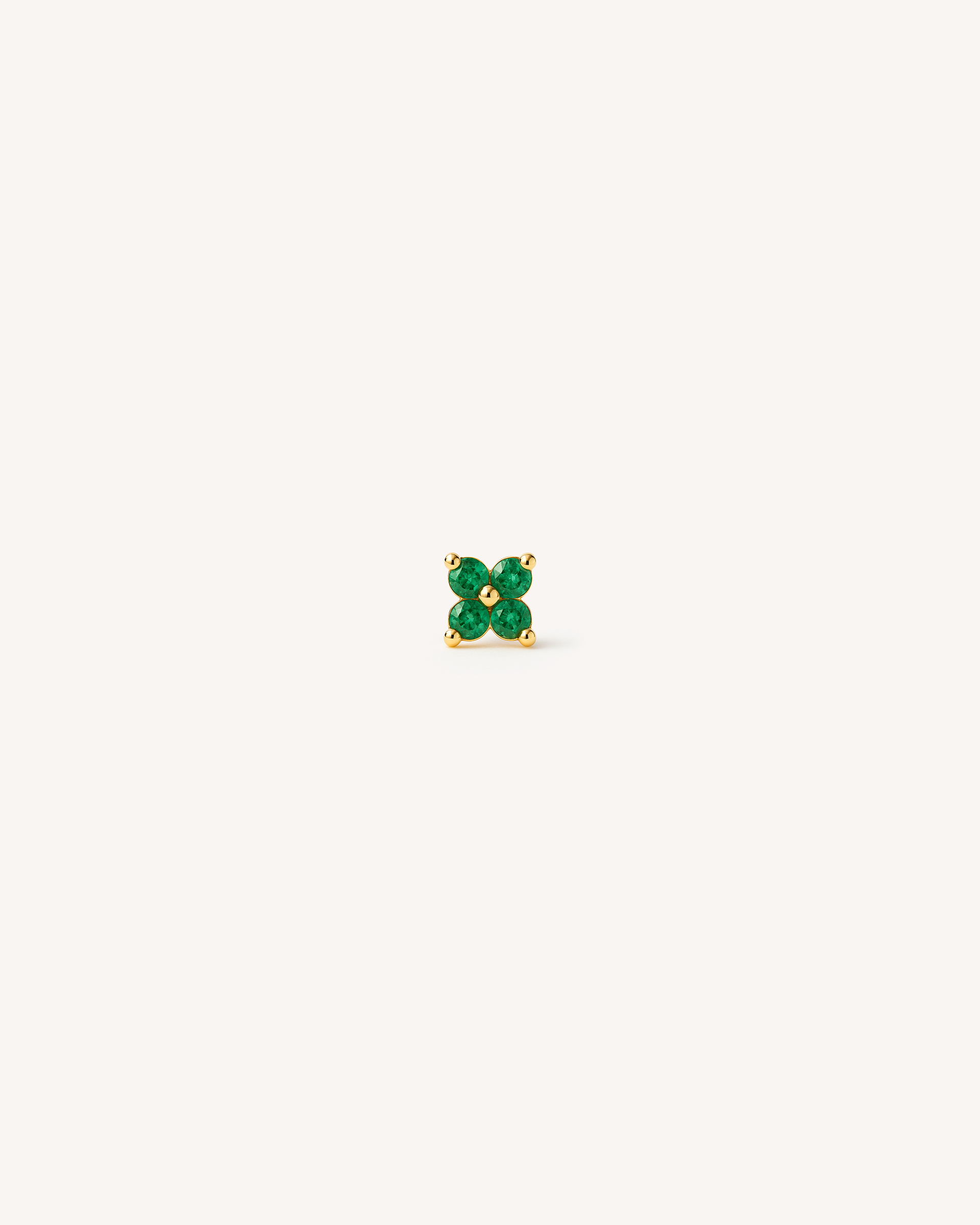 Flower Barbell Stud in Gold — Emerald — alternate view