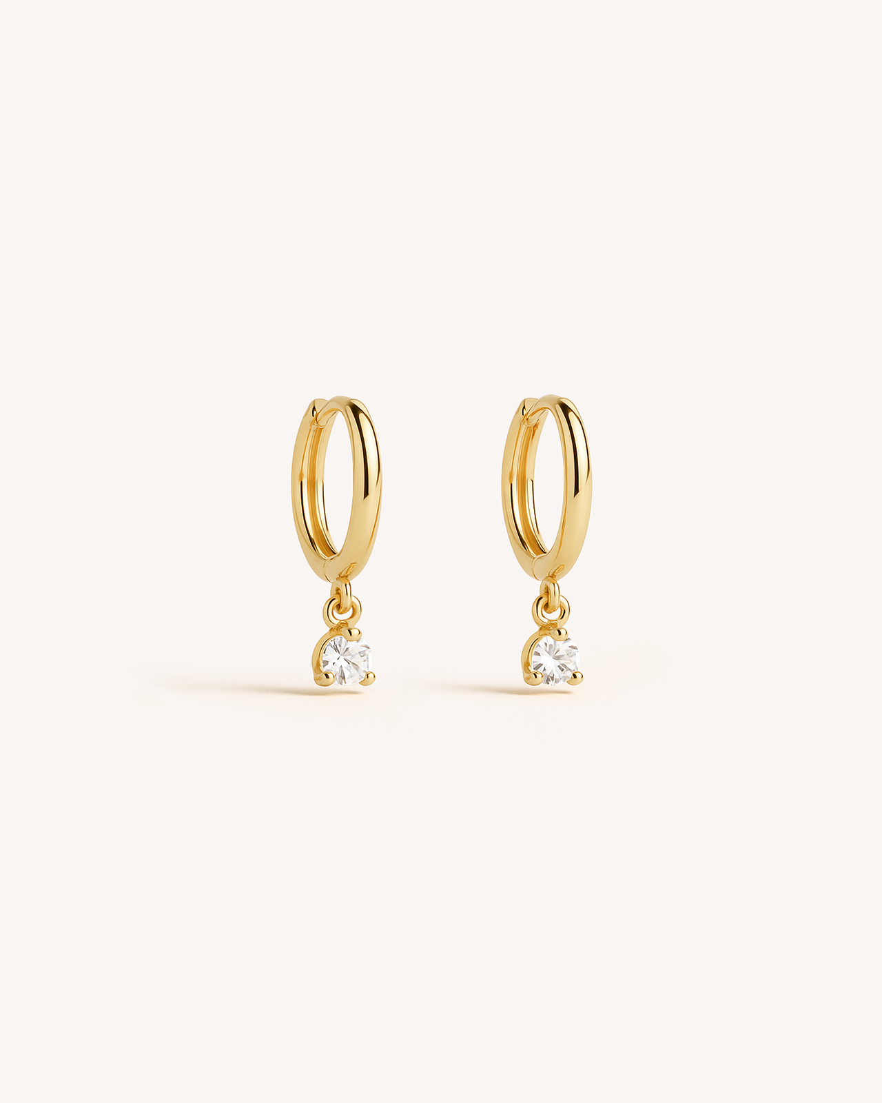 Solitaire Dangle Huggie Hoops in Gold