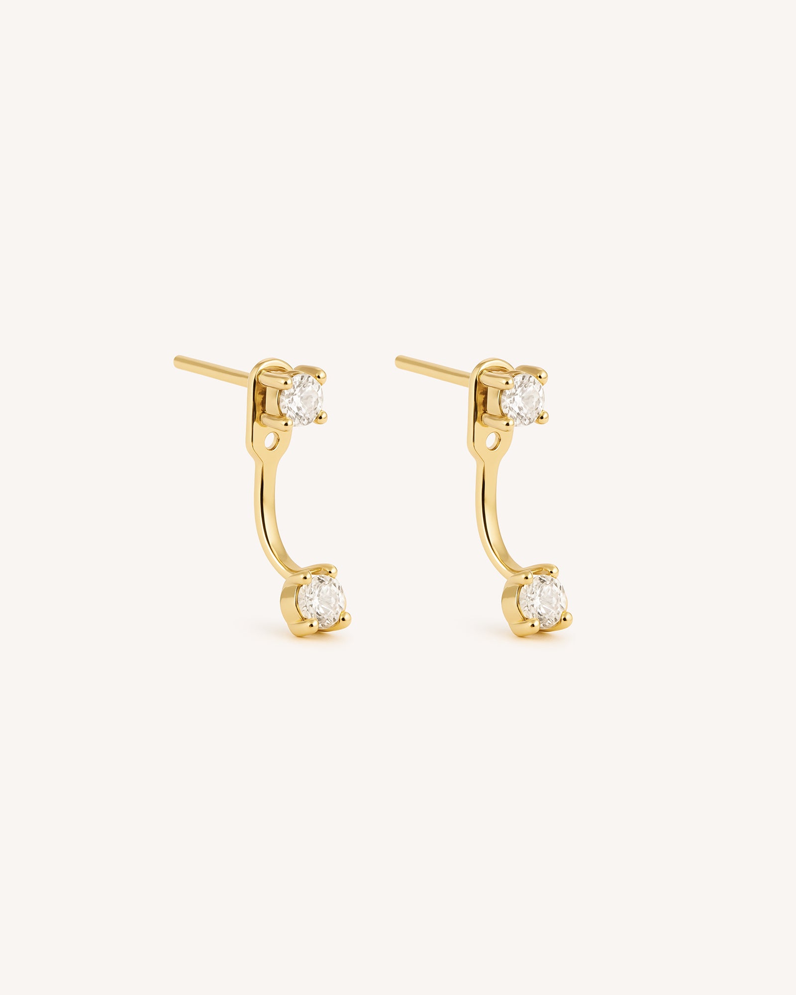 Solitaire Ear Jacket Stud Earrings in Gold
