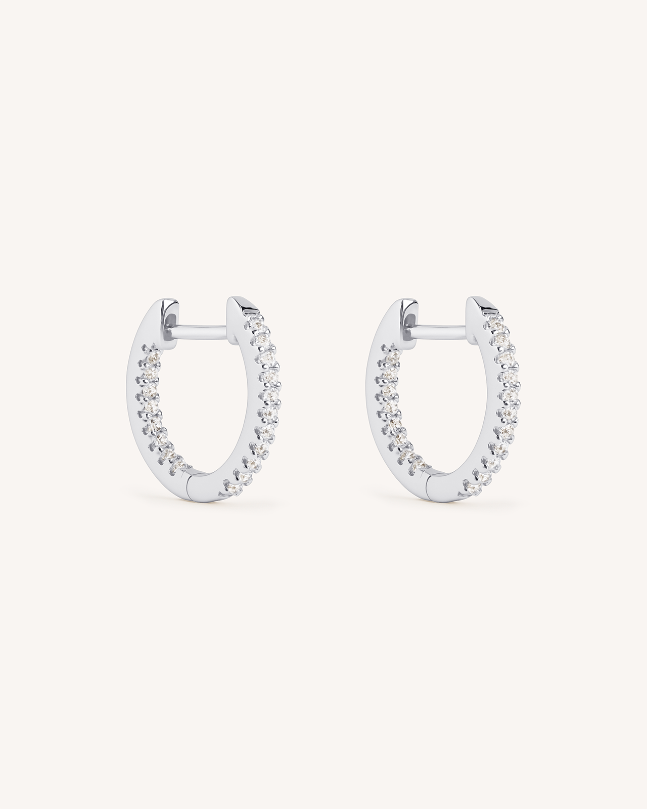 Medium Pave Hoops in Silver