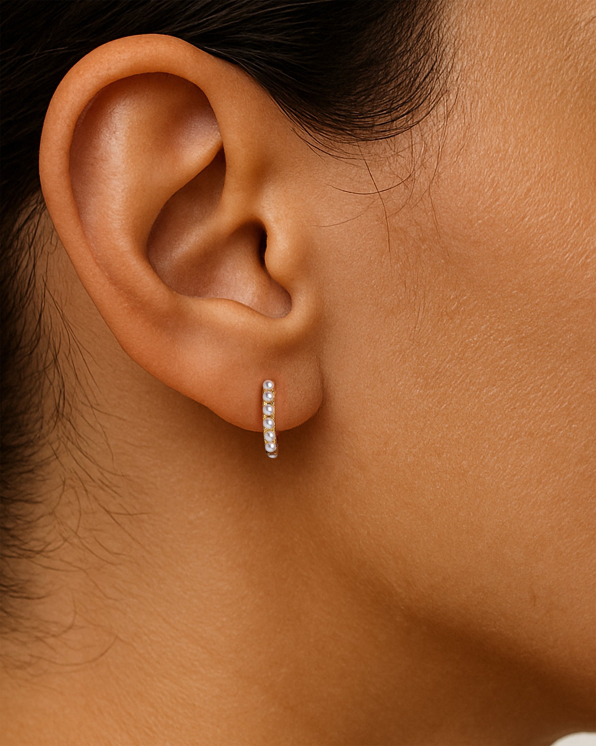 Dotted Pearl Hoops in Gold — alternate view