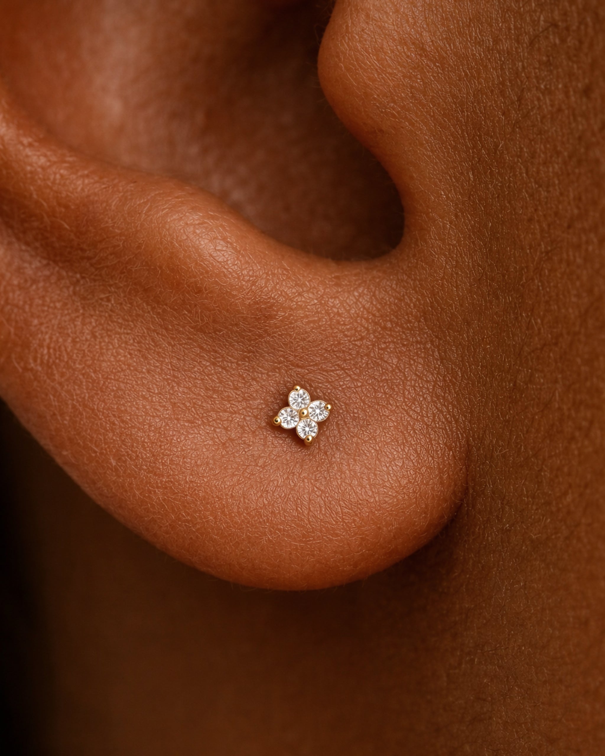 Flower Barbell Stud in Gold — Crystal — alternate view