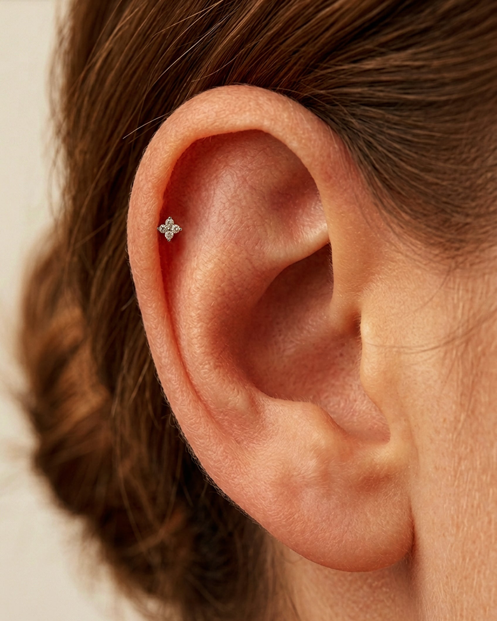 Flower Barbell Stud in Silver — Crystal — alternate view