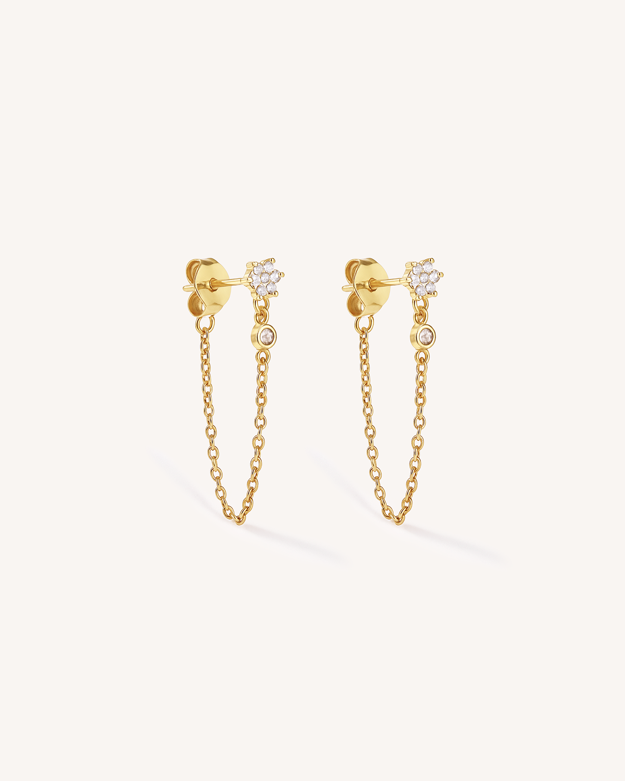 Flower Chain Stud Earrings in Gold
