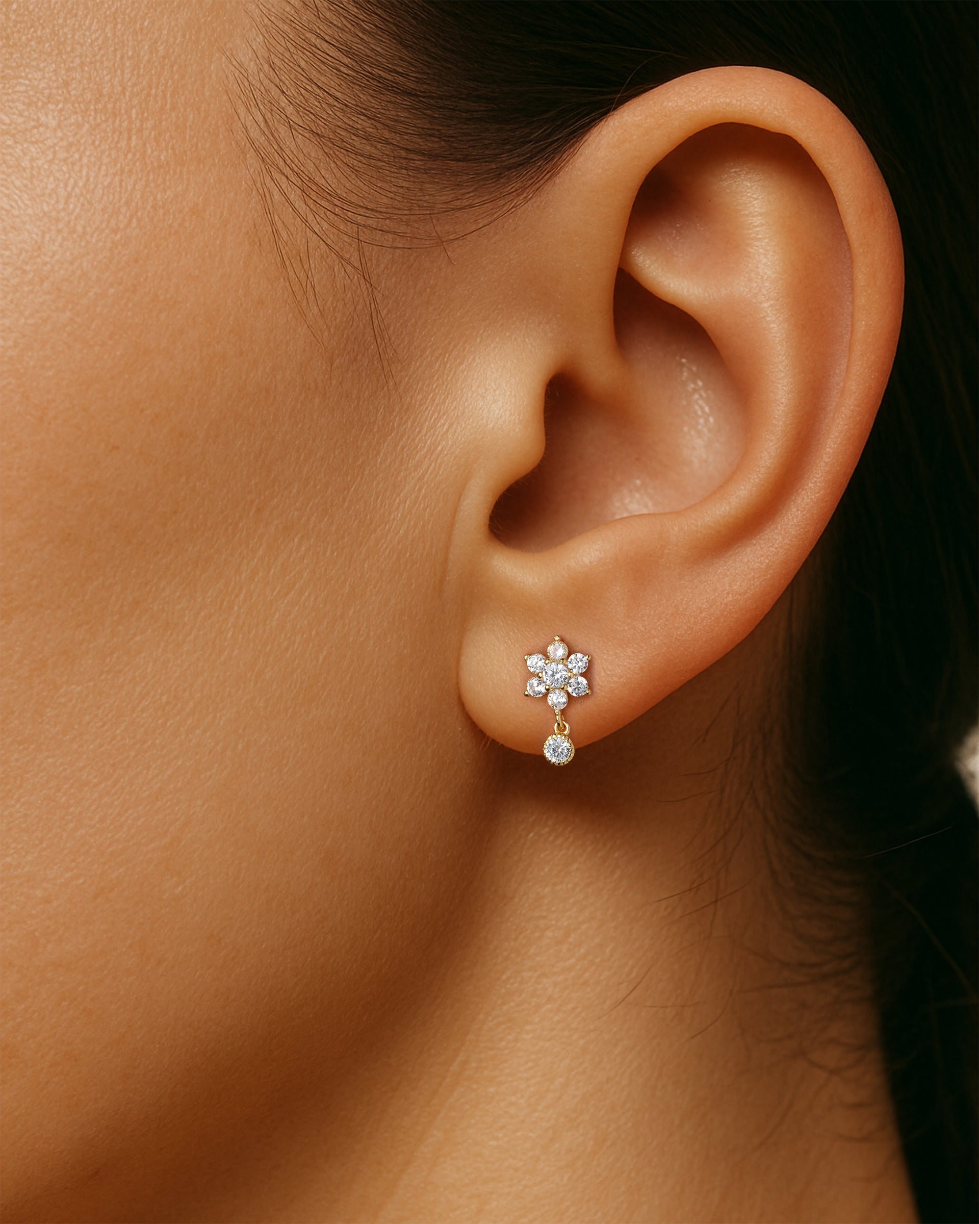 Flower Dangle Studs in Gold — alternate view