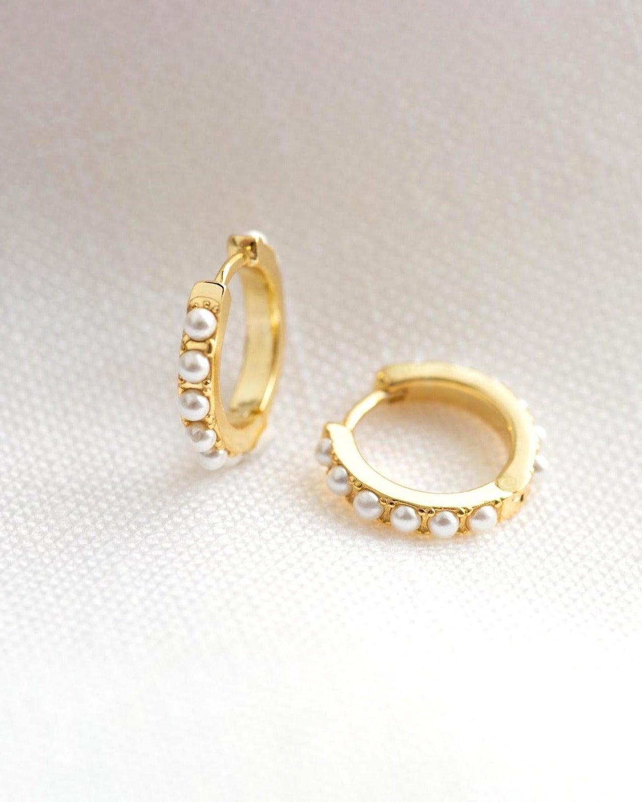 Dotted Pearl Hoops in Gold — alternate view
