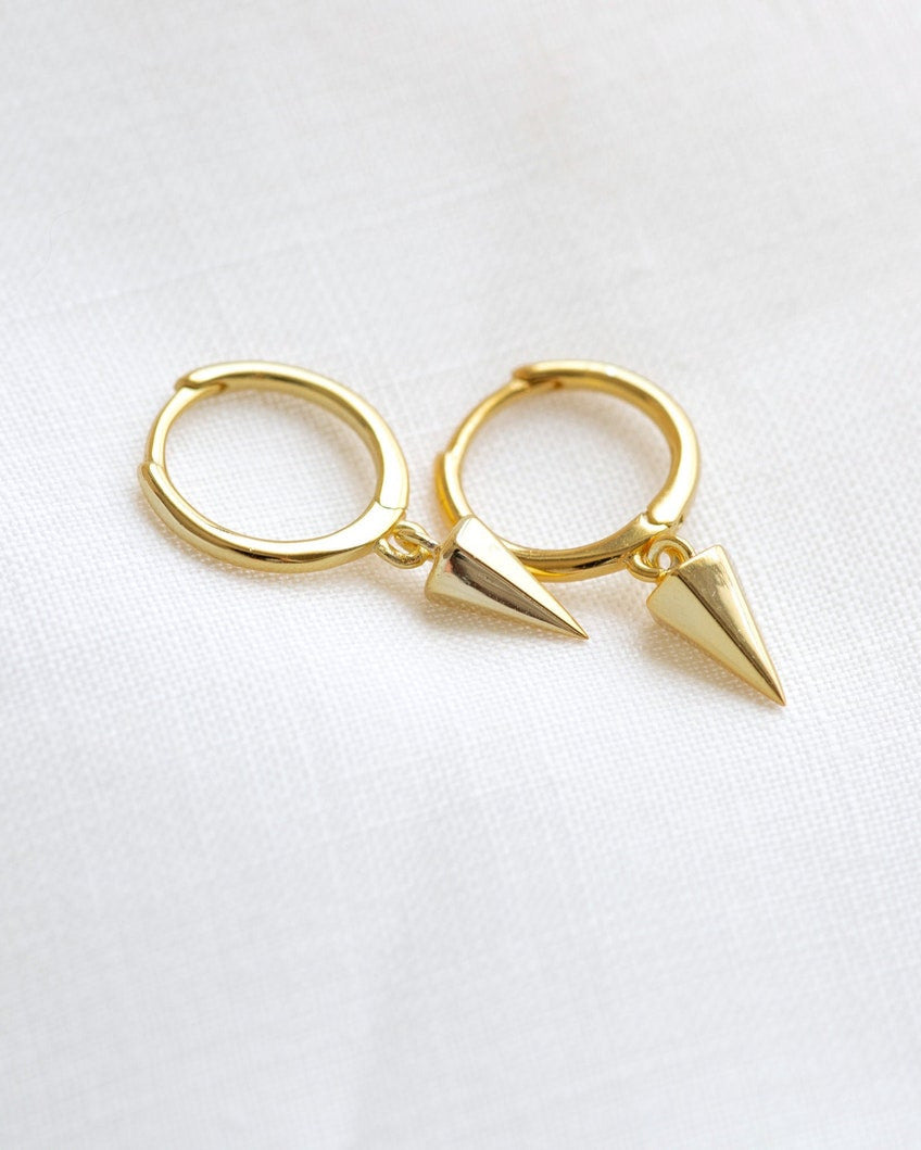 Pyramid Dangle Huggie Hoops in Gold — alternate view