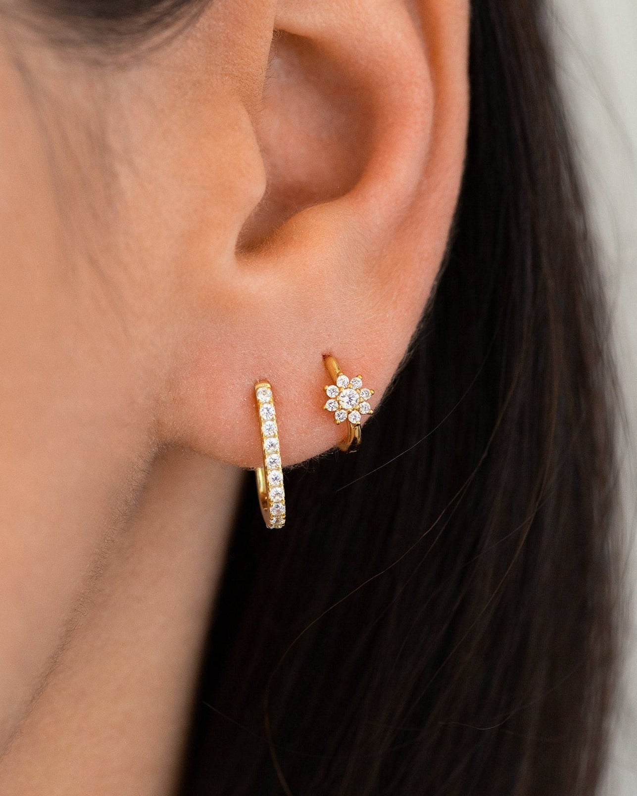 Oval Pave Hoops in Gold — alternate view