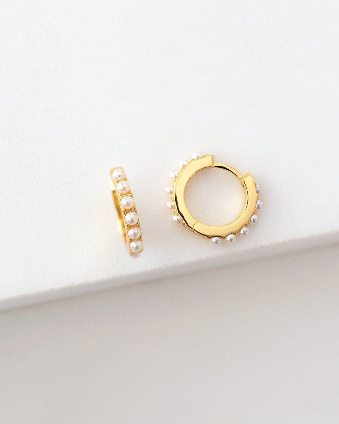 Dotted Pearl Hoops in Gold — alternate view