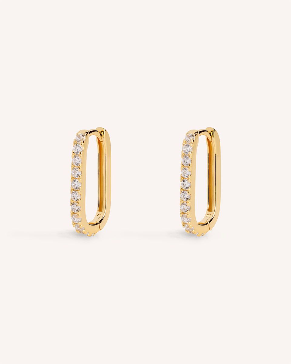 Oval Pave Hoops in Gold