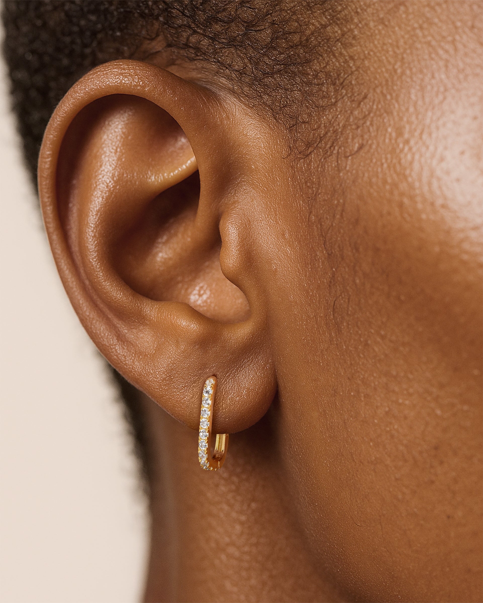 Oval Pave Hoops in Gold — alternate view