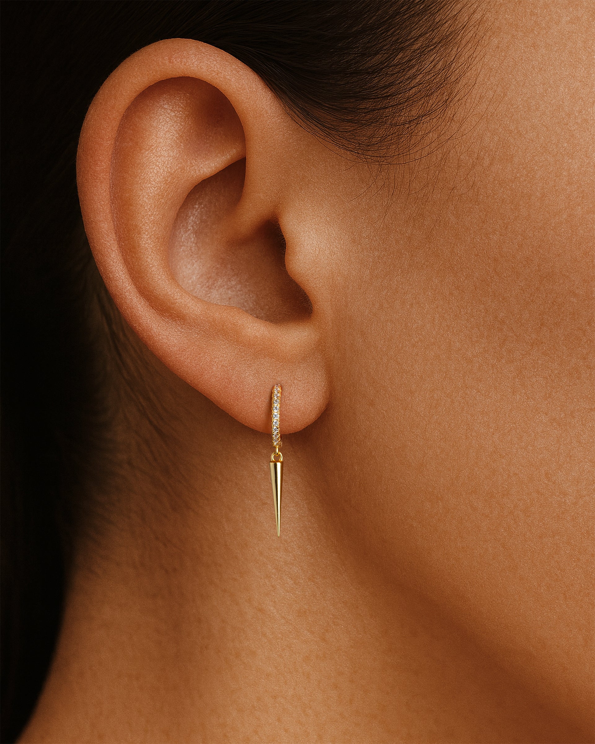 Spike Pave Dangle Huggie Hoops in Gold — alternate view