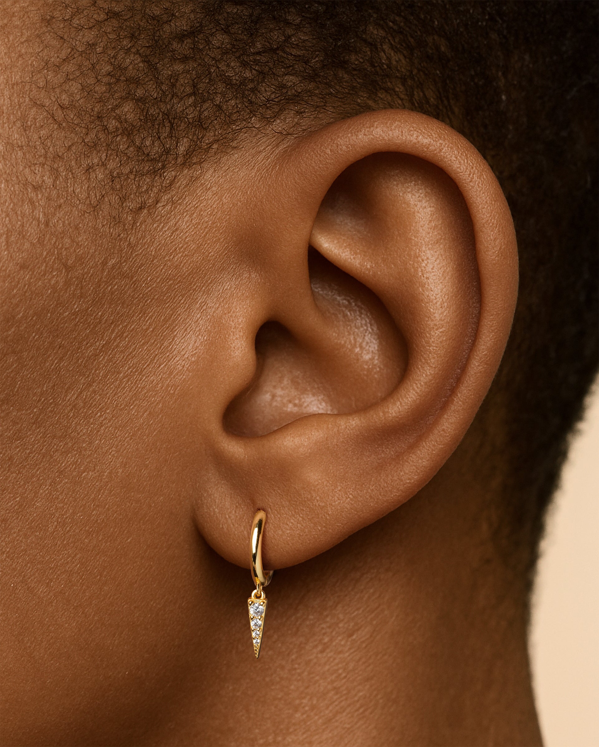 Triangle Pave Dangle Huggie Hoops in Gold — alternate view