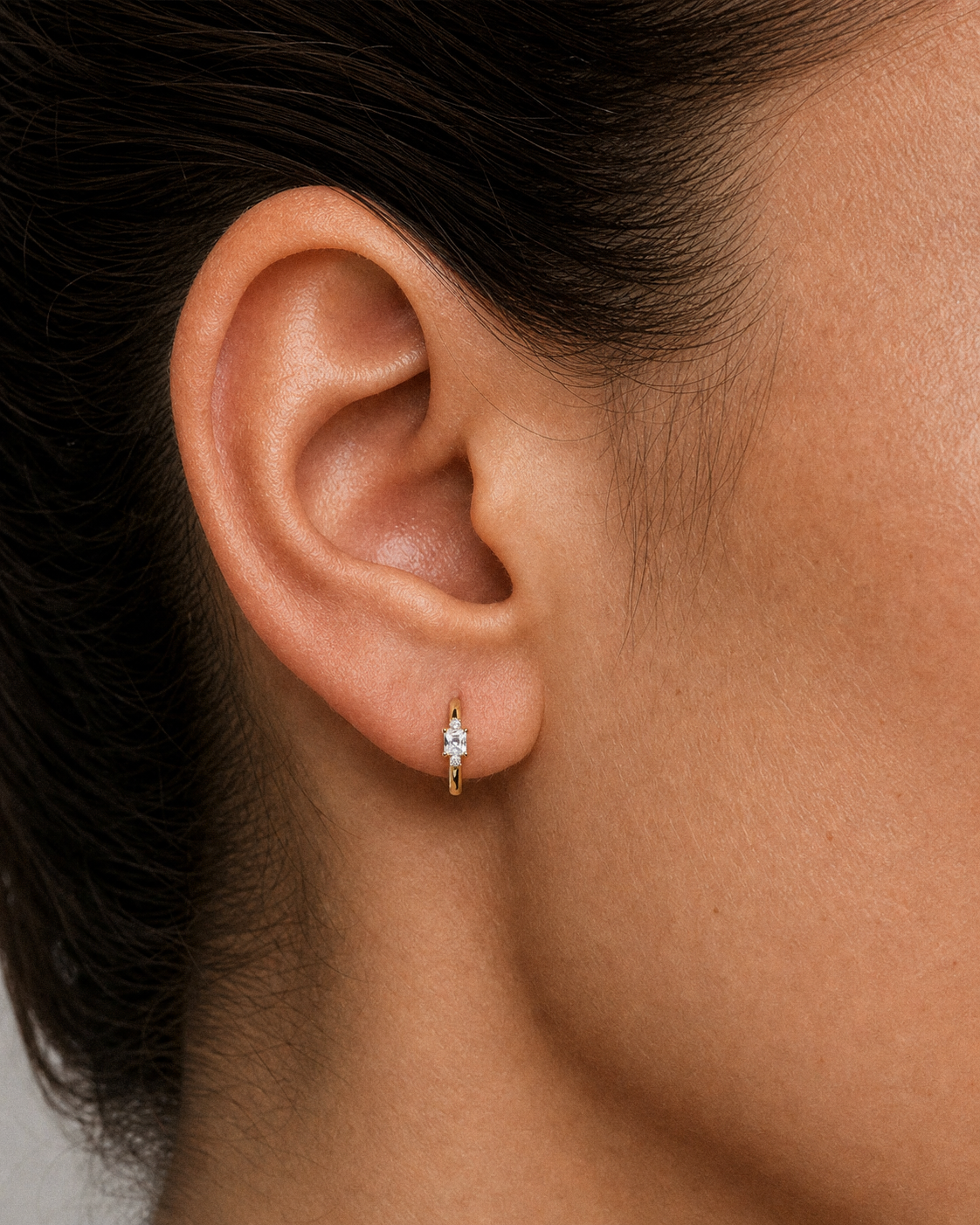 Princess Cut Crystal Hoops in Gold — alternate view