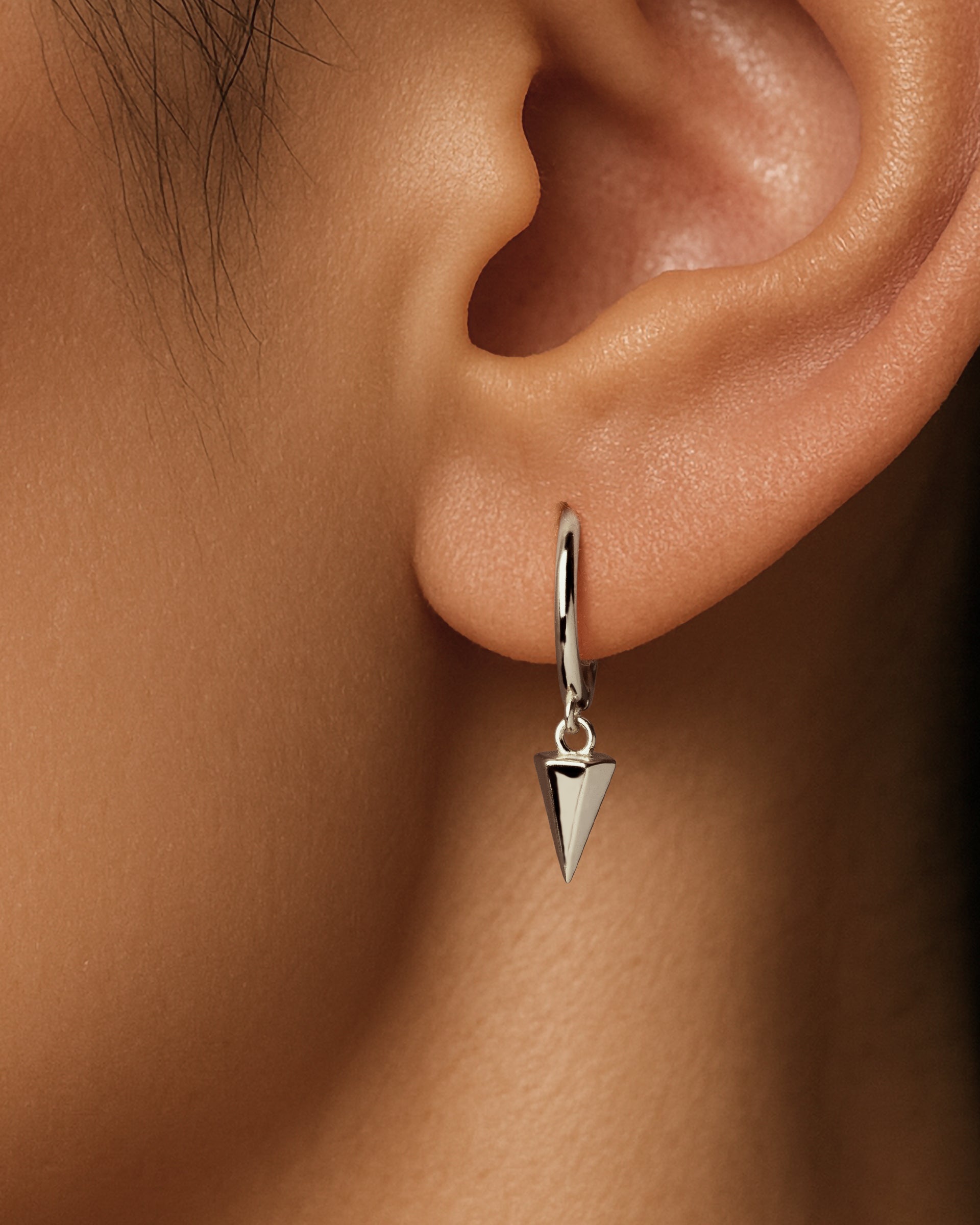 Pyramid Dangle Huggie Hoops in Silver — alternate view