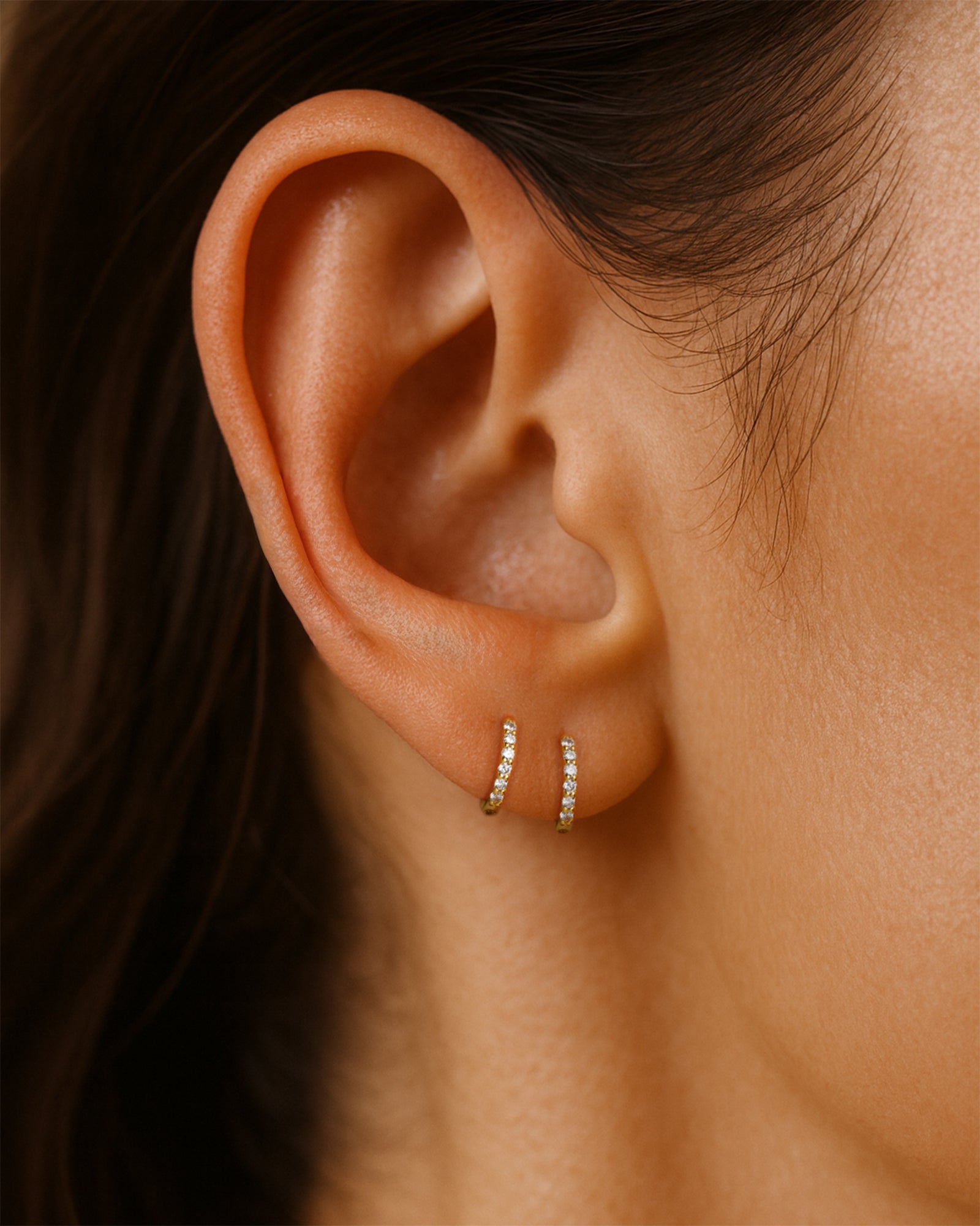 Classic Mini Pave Huggie Hoops in Gold — Crystal — alternate view
