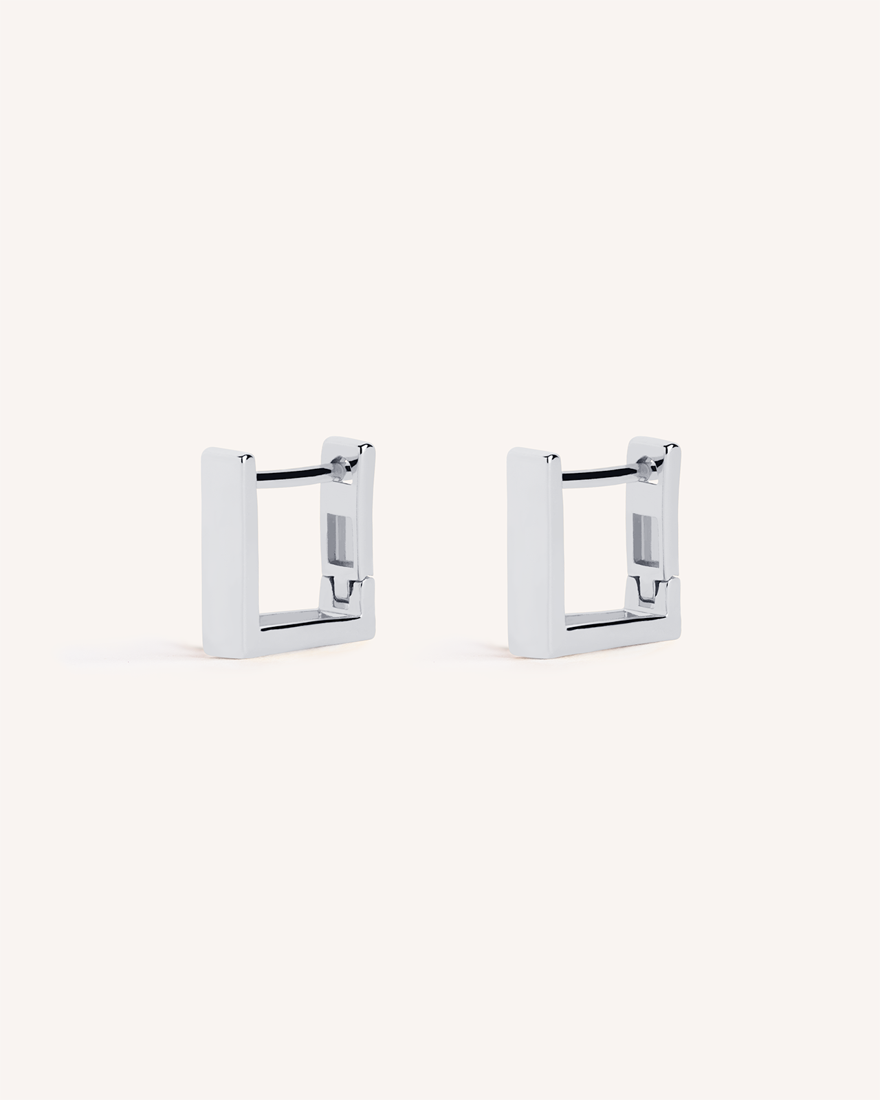 Square Huggie Hoops in Silver