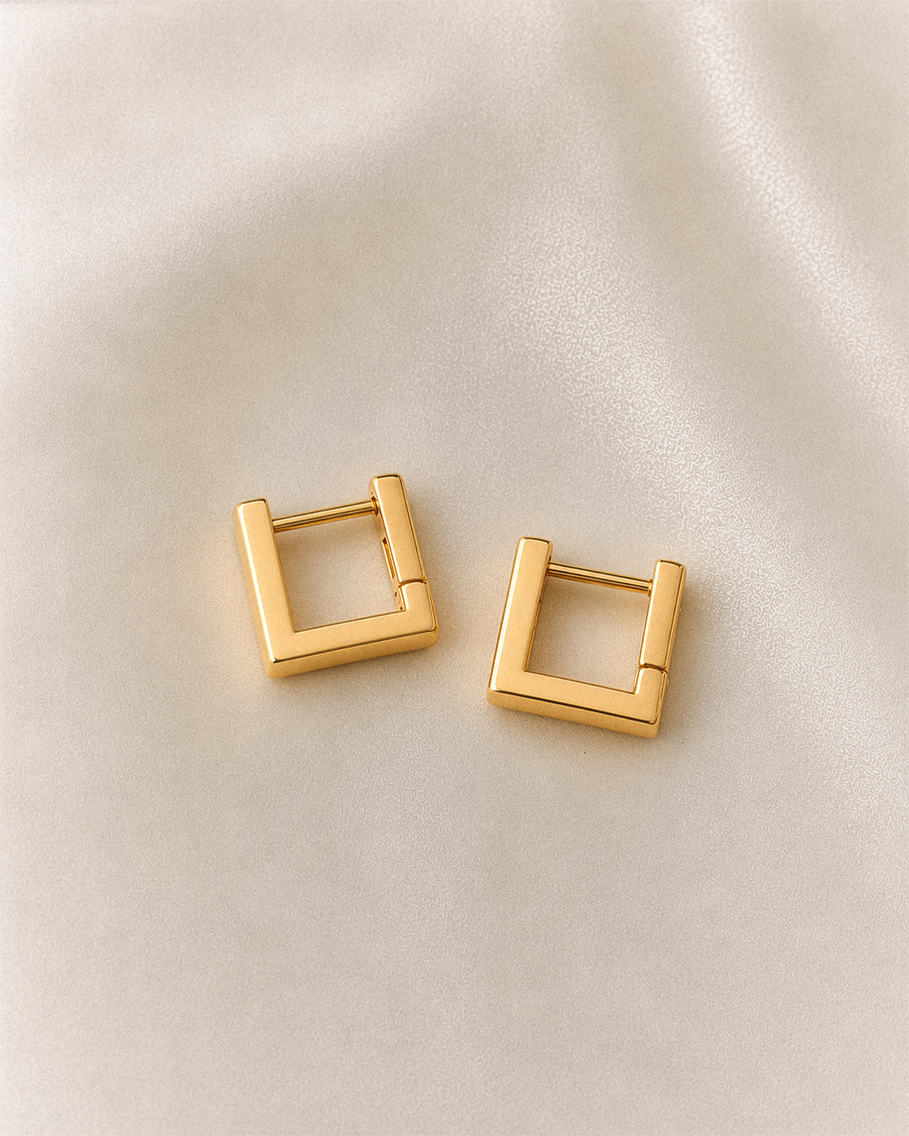 Square Huggie Hoops in Gold — alternate view
