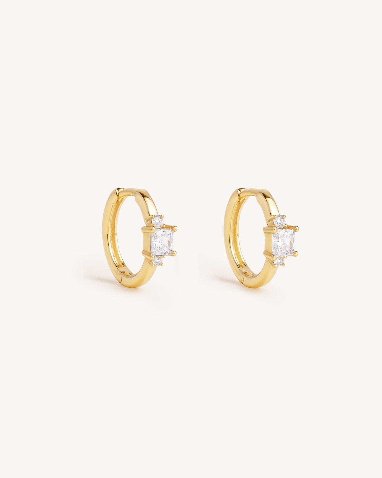 Princess Cut Crystal Hoops in Gold
