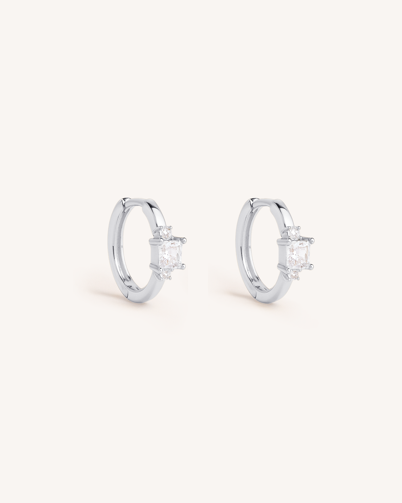Princess Cut Crystal Hoops in Silver