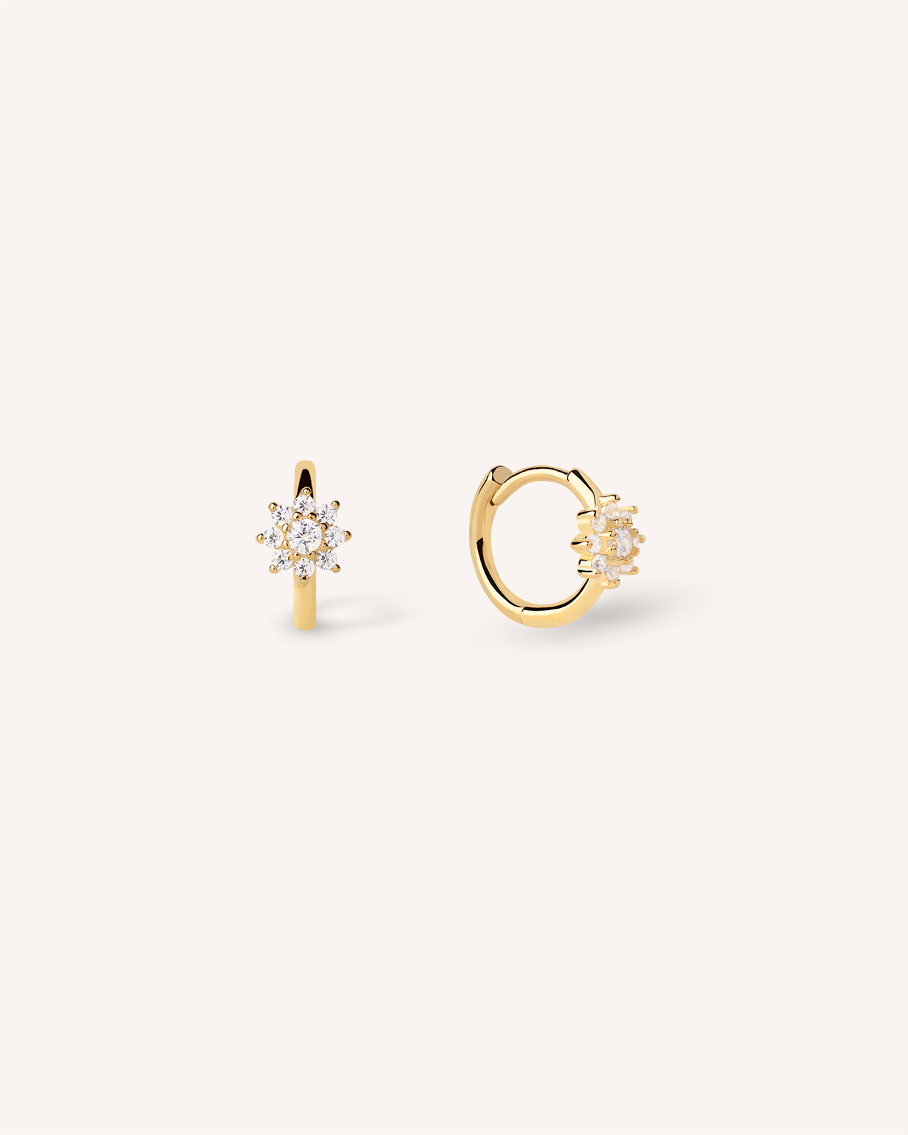Flower Huggie Hoops in Gold