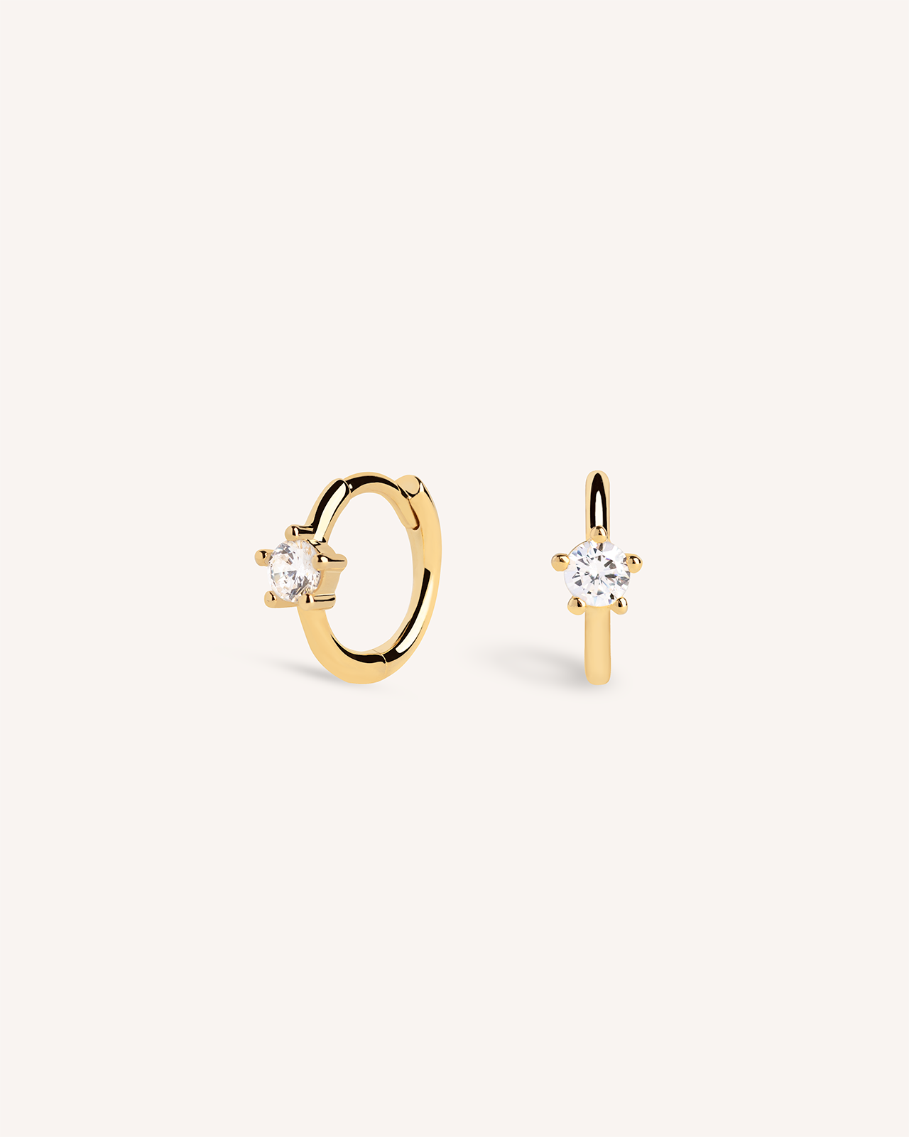 Solitaire Huggie Hoops in Gold