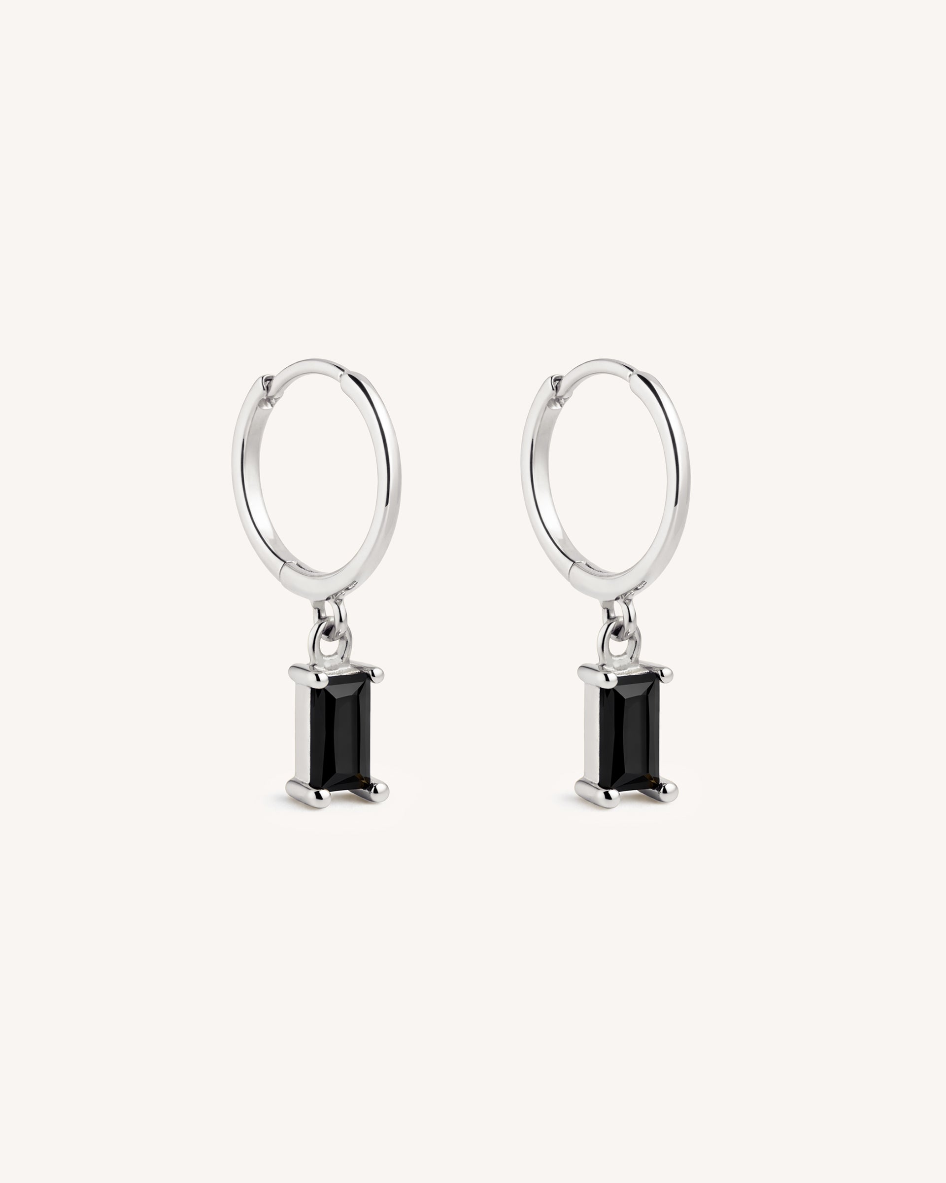 Dangle Baguette Huggie Hoops in Silver — Onyx