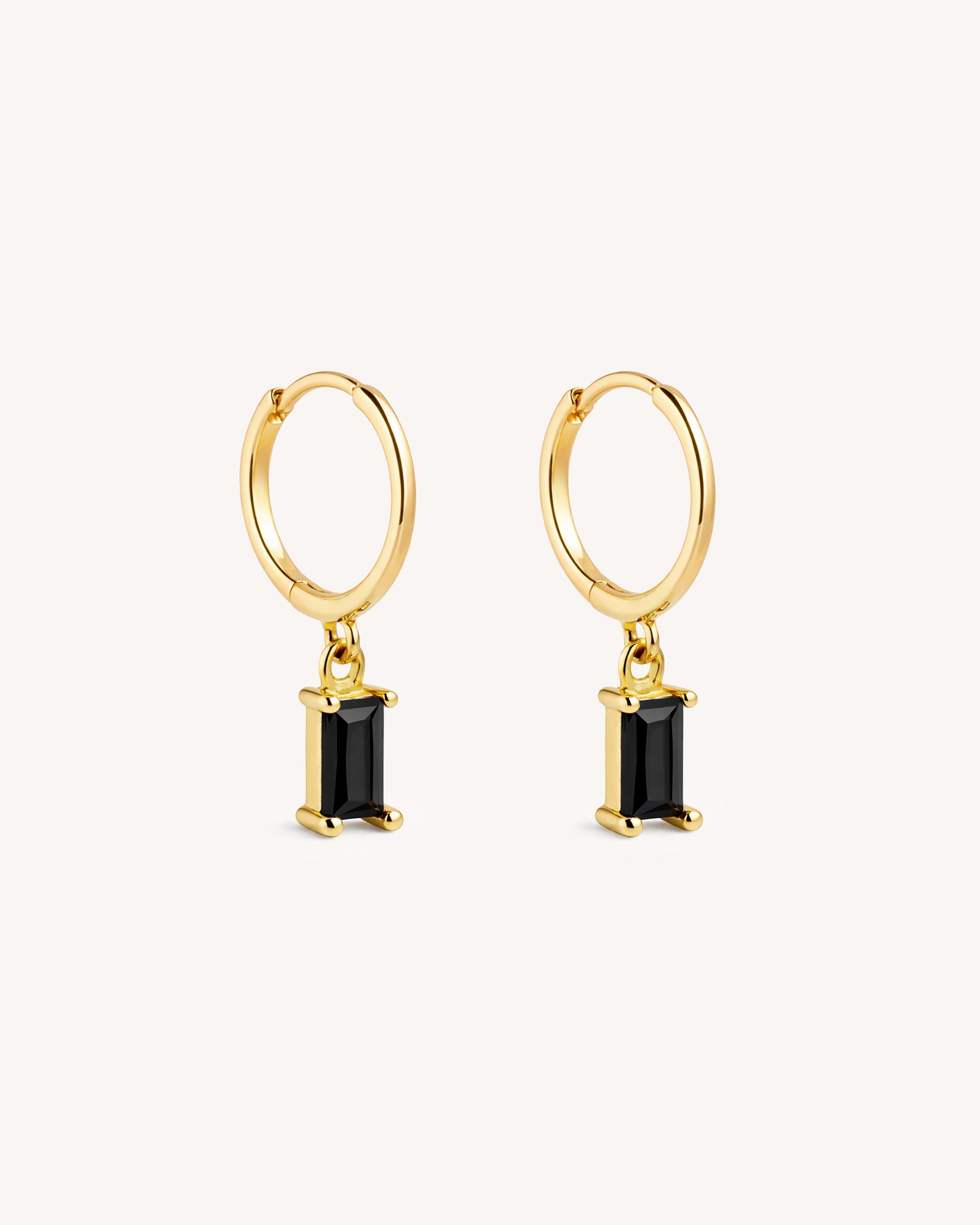 Dangle Baguette Huggie Hoops in Gold — Onyx