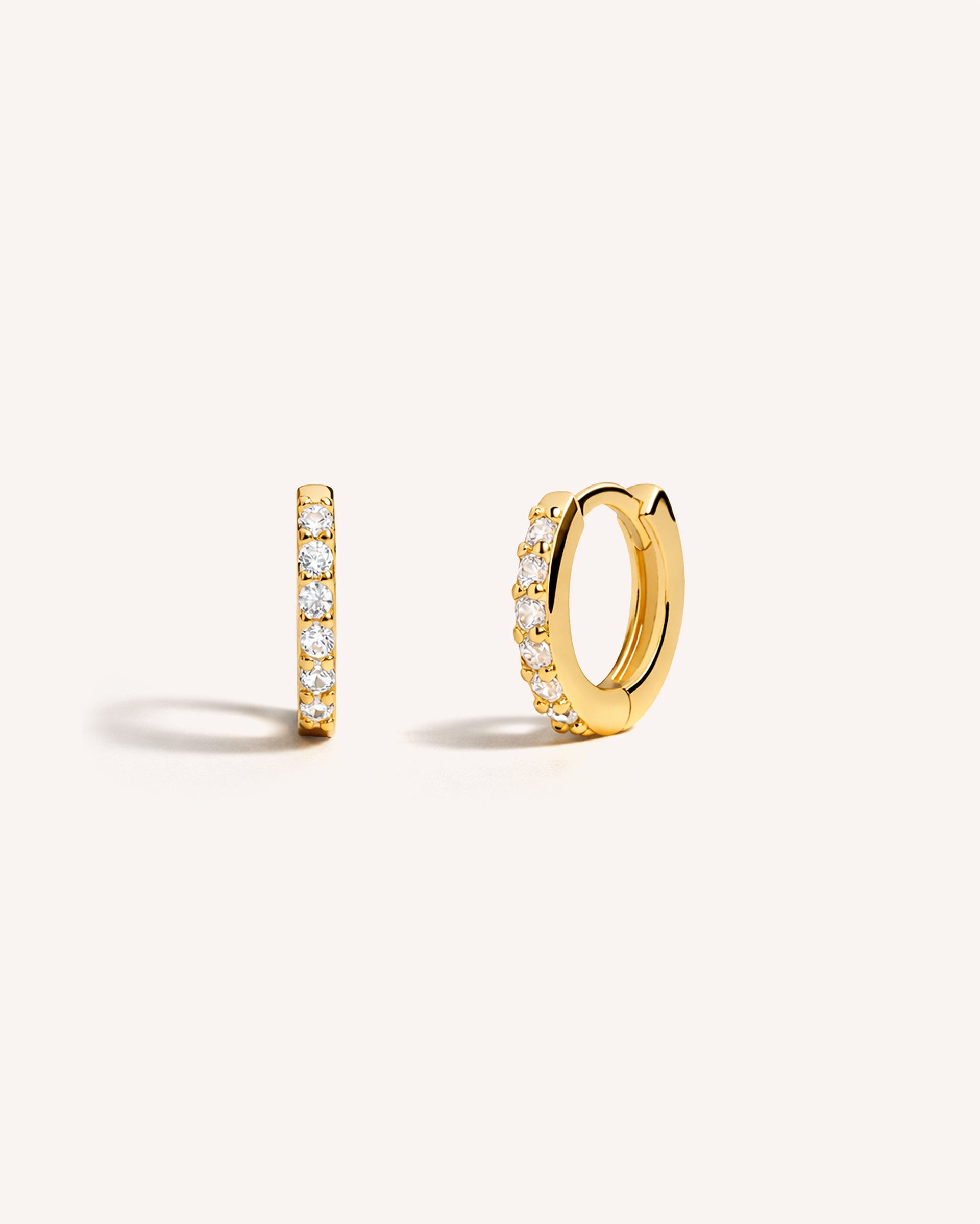 Classic Mini Pave Huggie Hoops in Gold — Crystal