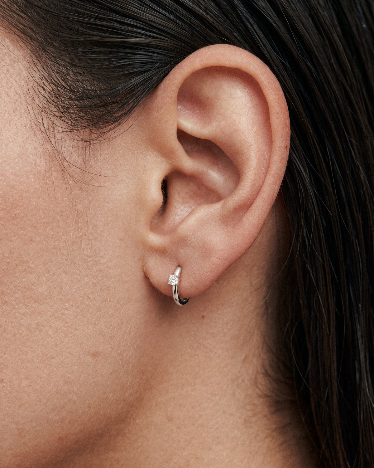 Classic Solitaire Huggie Hoops in 925 Sterling Silver alternative view