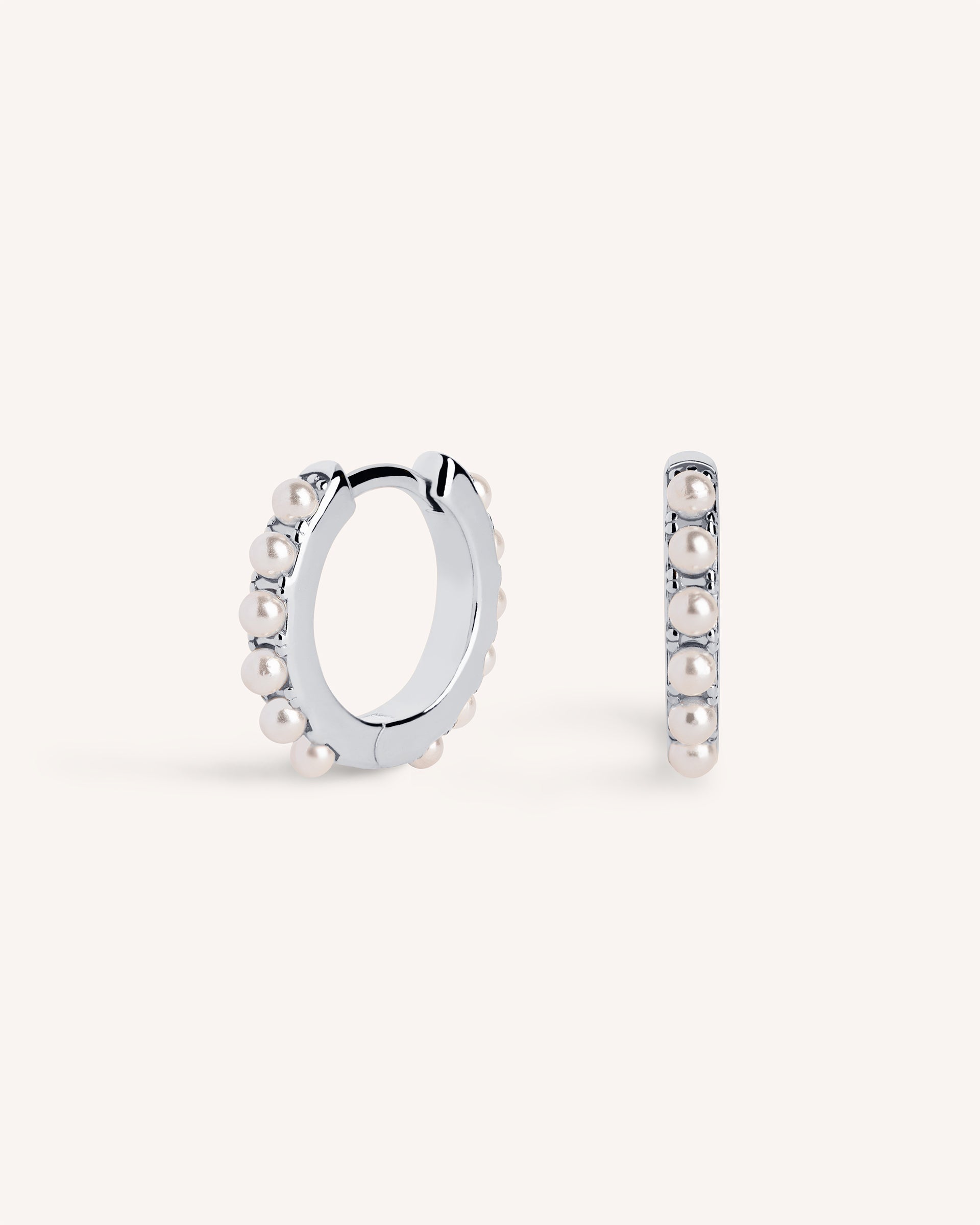 Dotted Pearl Hoops in Silver