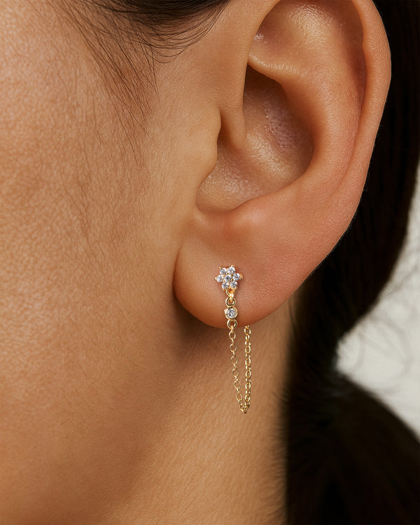 Flower Chain Stud Earrings